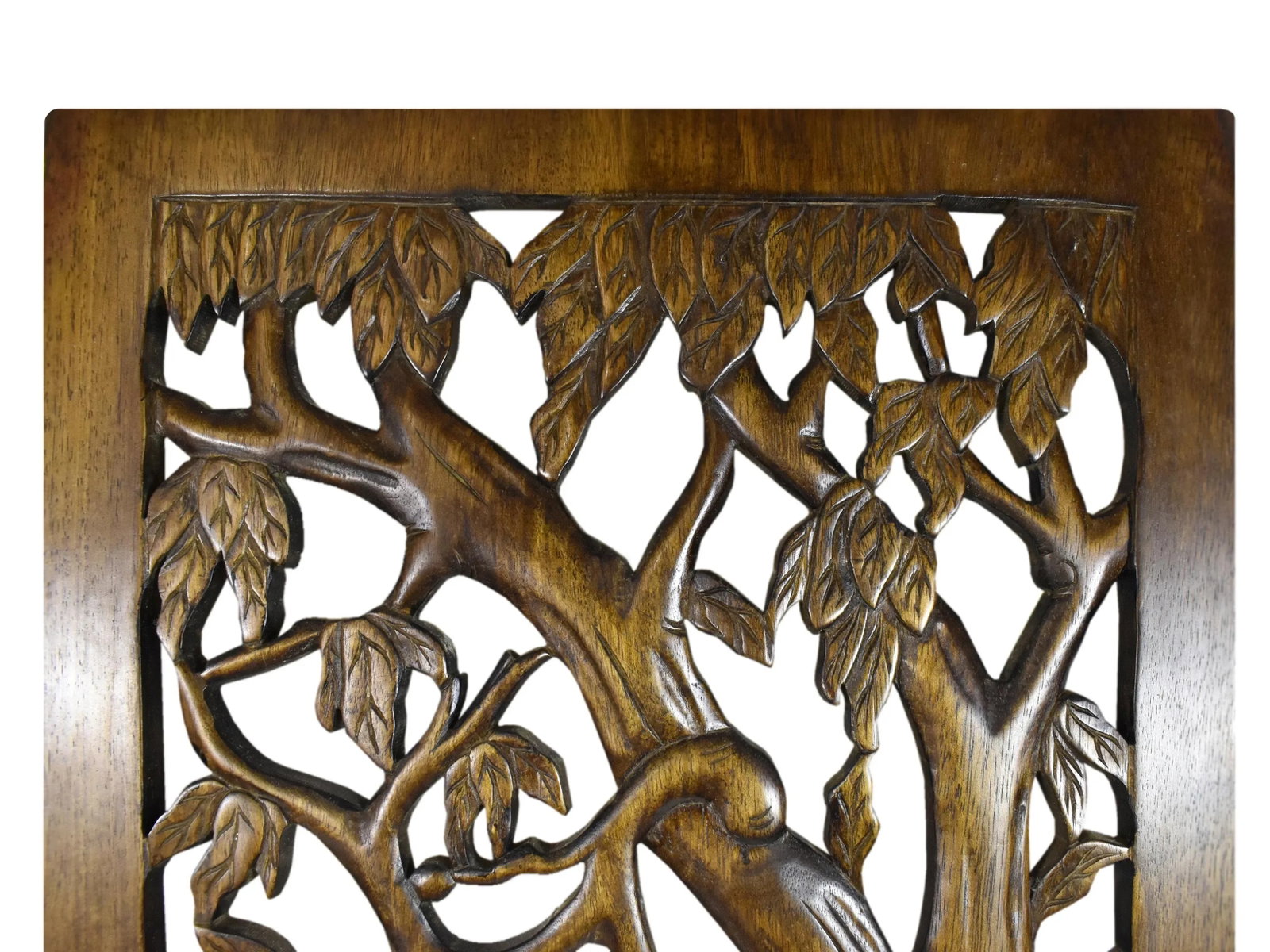Mid 20th Century Hand Carved Large Solid Wood Pair of Peacock Birds on Tree Wall Hanging Panel Decor - 2