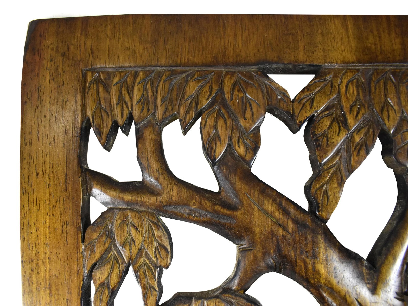 Mid 20th Century Hand Carved Large Solid Wood Pair of Peacock Birds on Tree Wall Hanging Panel Decor - 6