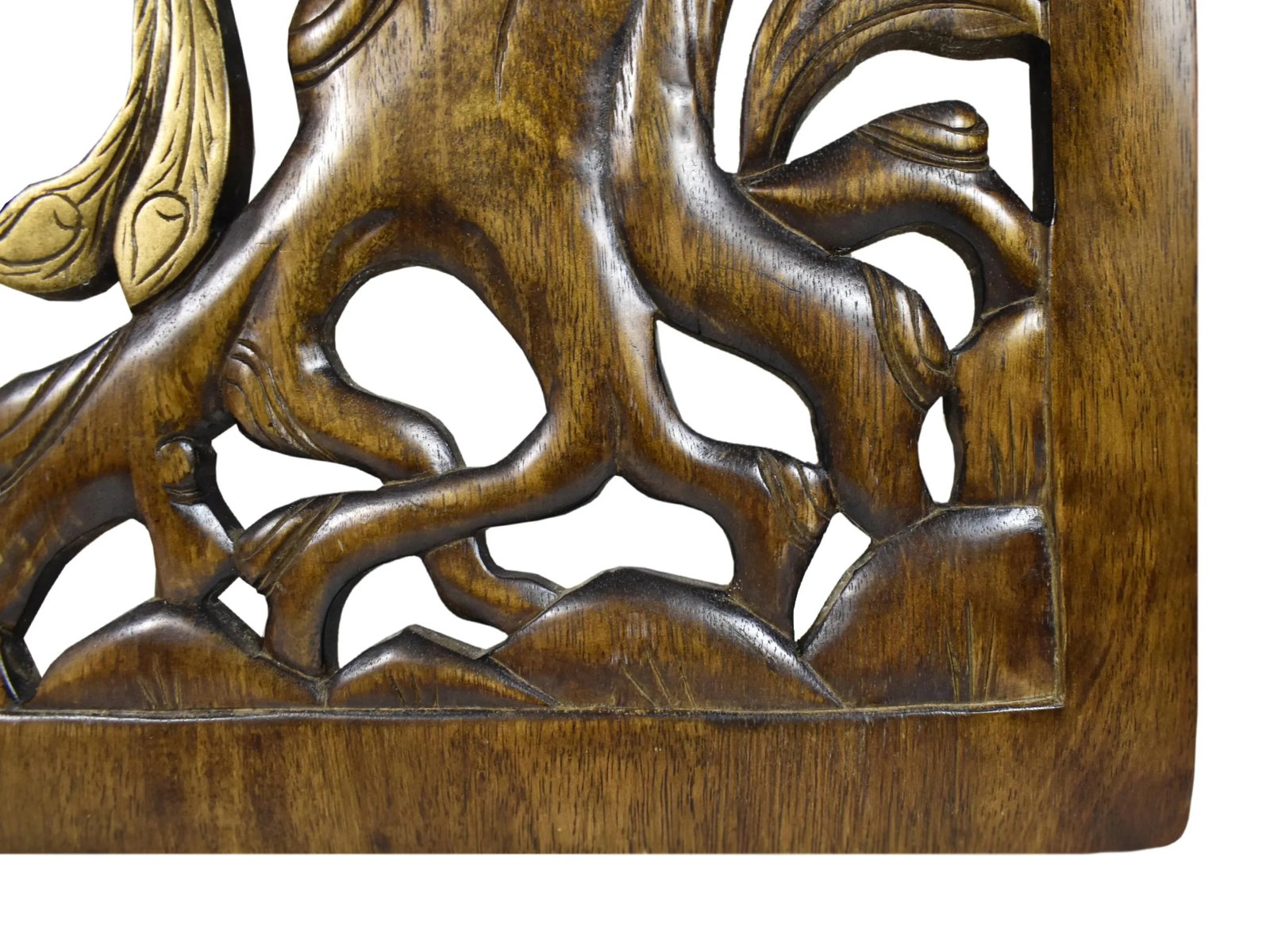 Mid 20th Century Hand Carved Large Solid Wood Pair of Peacock Birds on Tree Wall Hanging Panel Decor - 7
