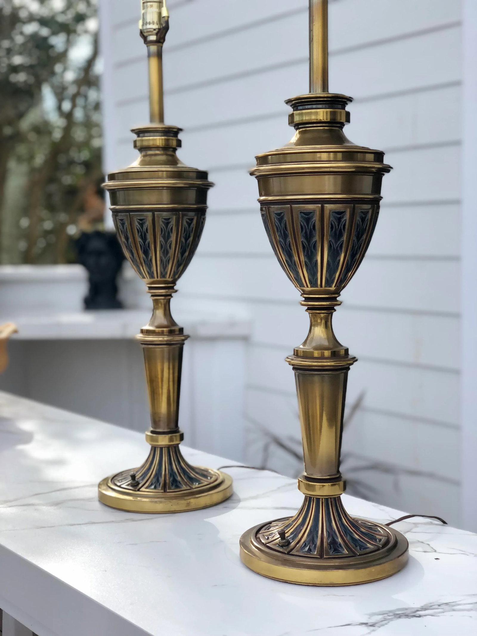 Stiffel Mid-Century Modern Designed by Tommi Parzinger Enamel and Brass Table Lamps - a Pair - 3