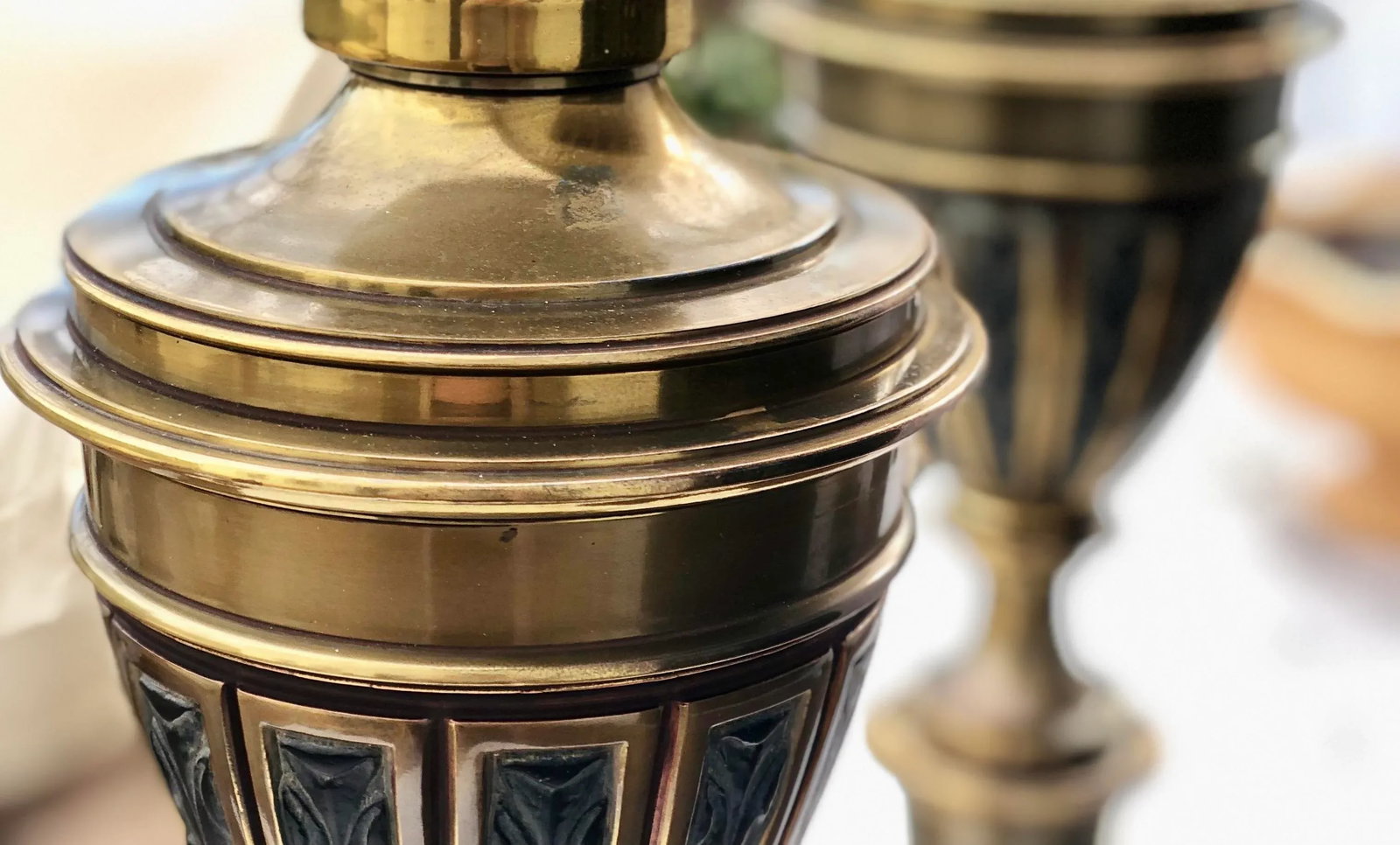 Stiffel Mid-Century Modern Designed by Tommi Parzinger Enamel and Brass Table Lamps - a Pair - 6