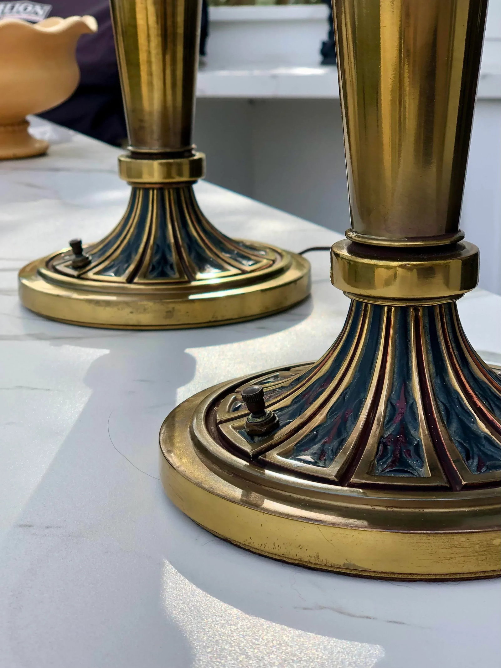 Stiffel Mid-Century Modern Designed by Tommi Parzinger Enamel and Brass Table Lamps - a Pair - 9