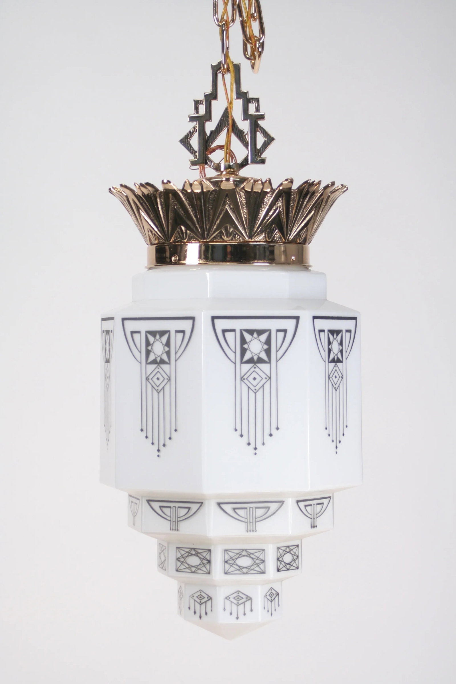 1930s Art Deco Polished Bronze Commercial Pendant With Black and White Shade - 10