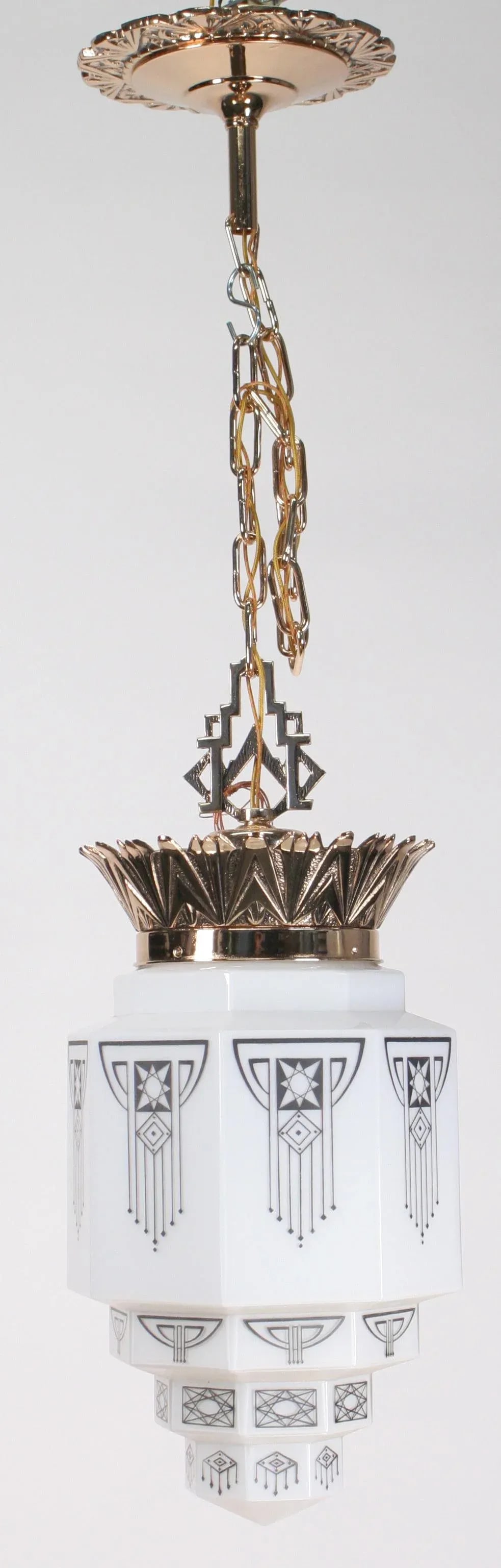 1930s Art Deco Polished Bronze Commercial Pendant With Black and White Shade - 12