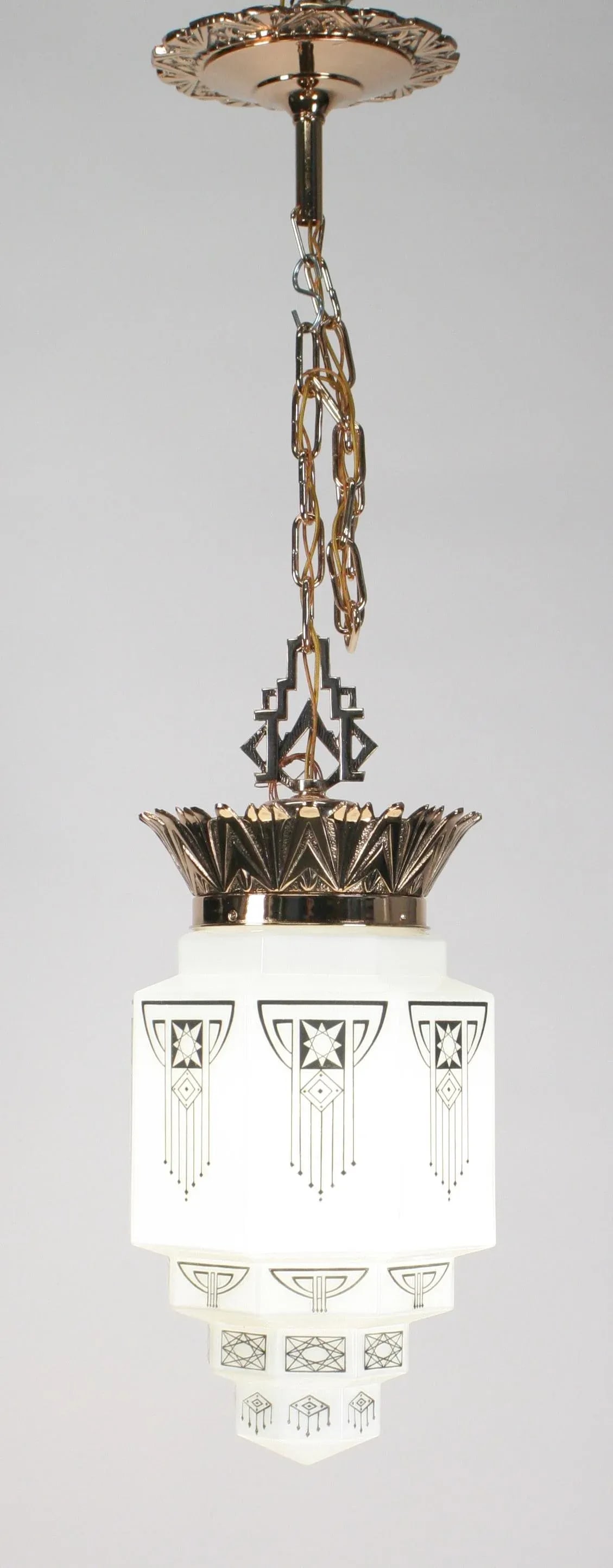 1930s Art Deco Polished Bronze Commercial Pendant With Black and White Shade - 2