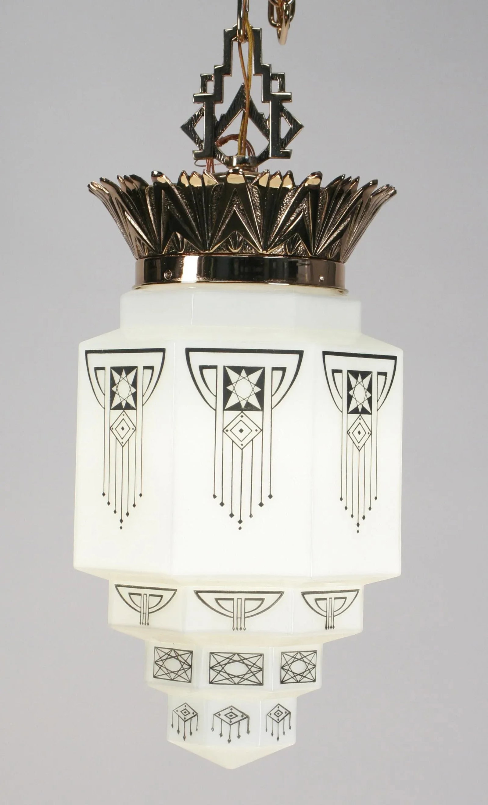 1930s Art Deco Polished Bronze Commercial Pendant With Black and White Shade - 3