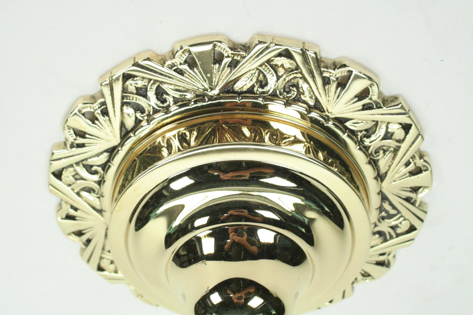 1930s Art Deco Polished Brass Pendant With Green Stencil Shade - 7