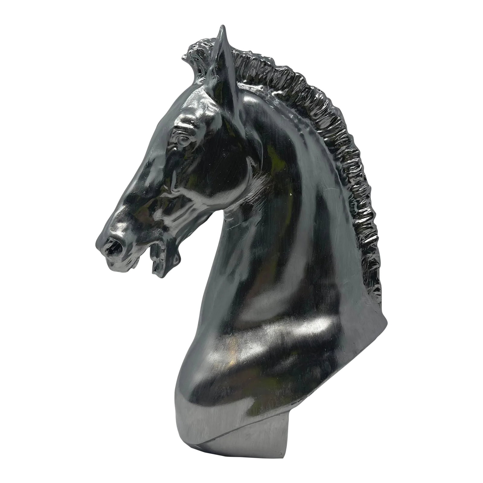 Chrome Mirror Hand-Painted Bust Sculpture of Horse (1 of 5)