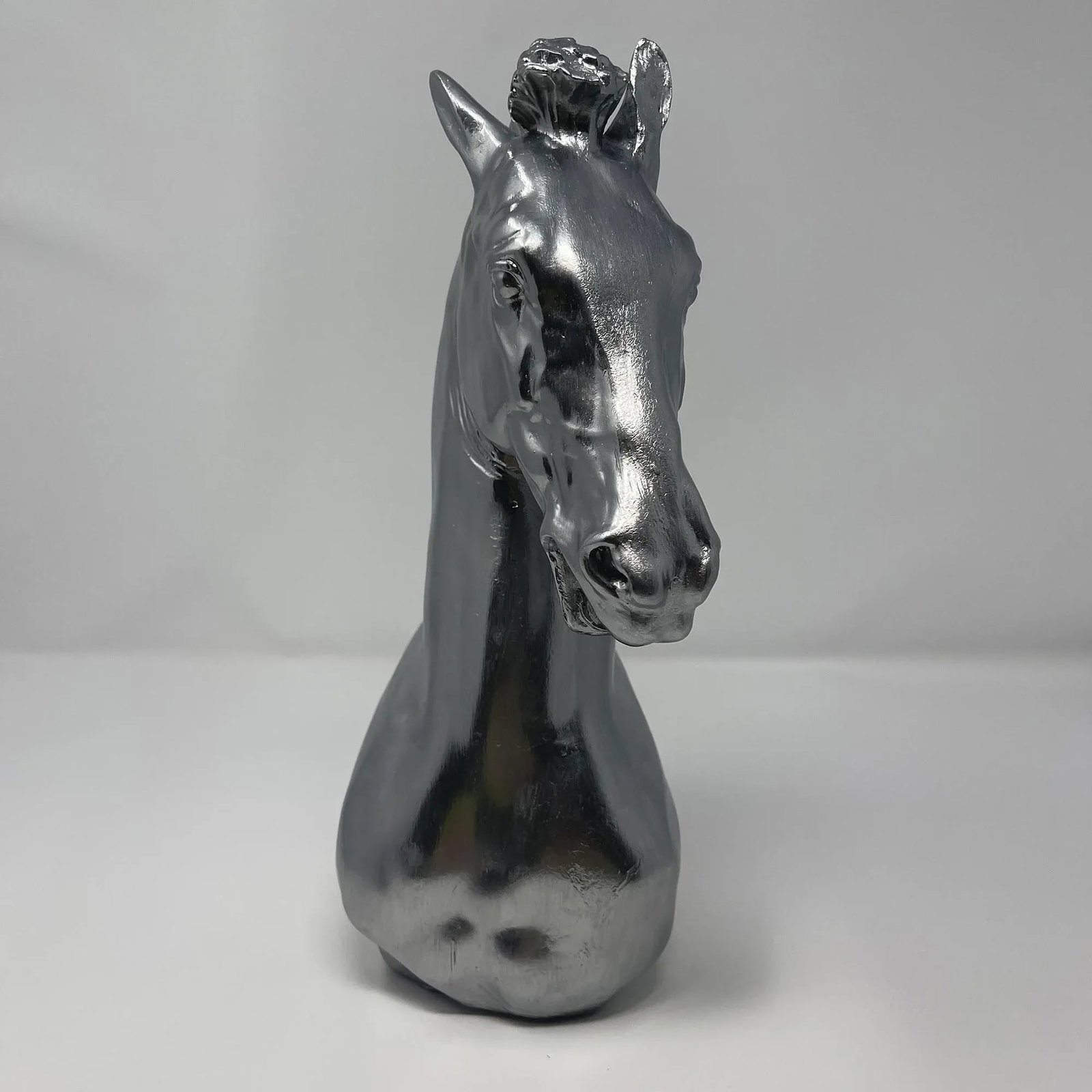 Chrome Mirror Hand-Painted Bust Sculpture of Horse - 2