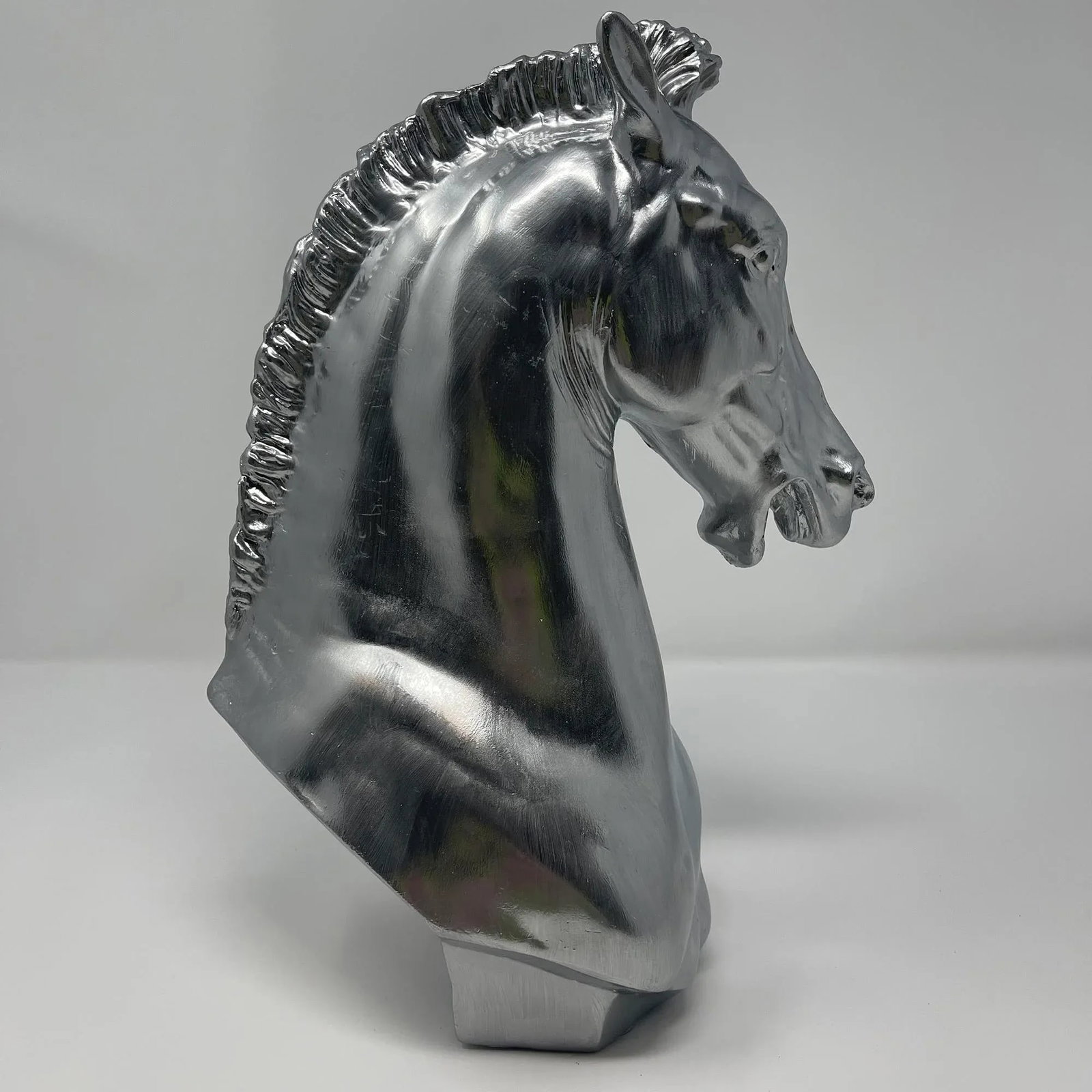 Chrome Mirror Hand-Painted Bust Sculpture of Horse - 3