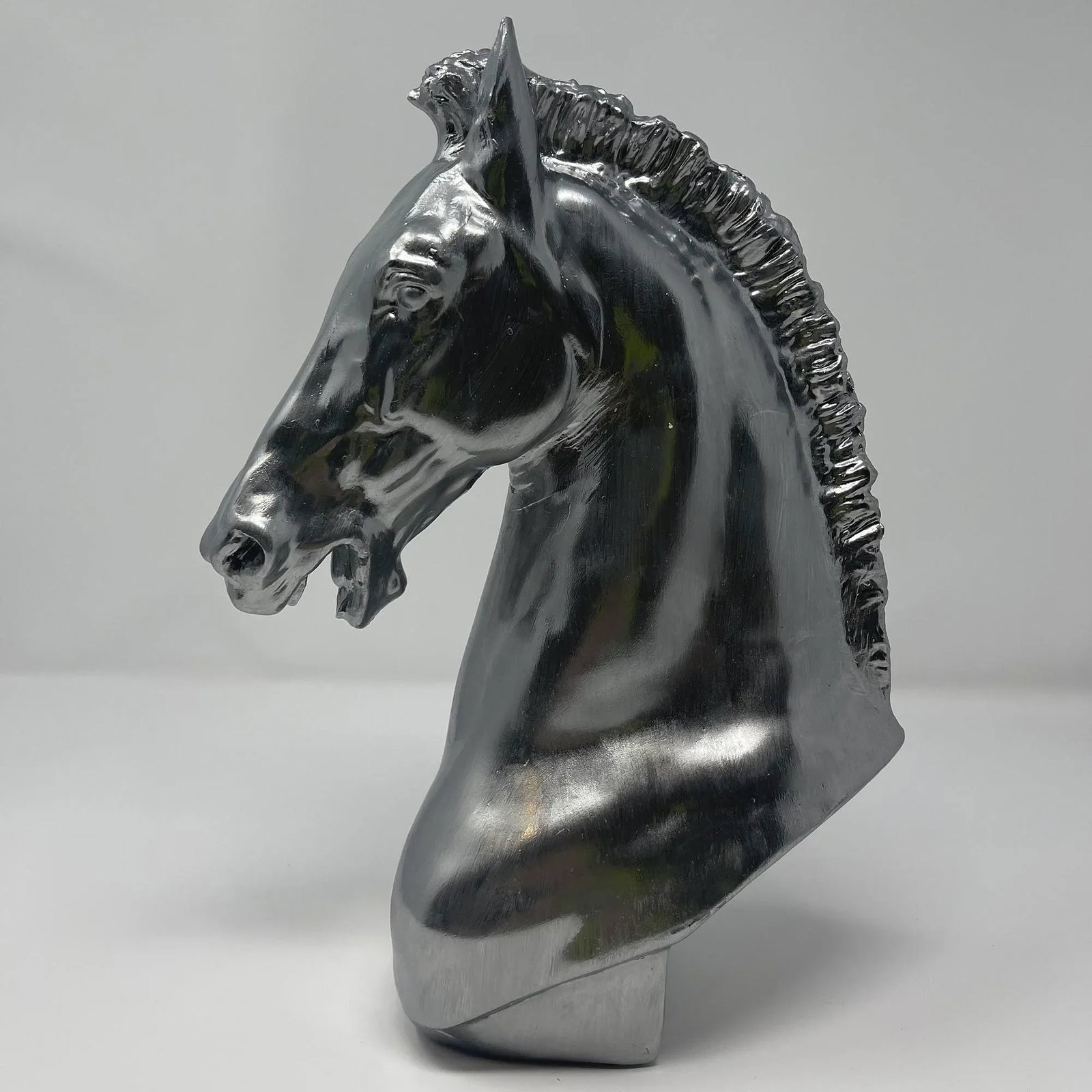 Chrome Mirror Hand-Painted Bust Sculpture of Horse - 5