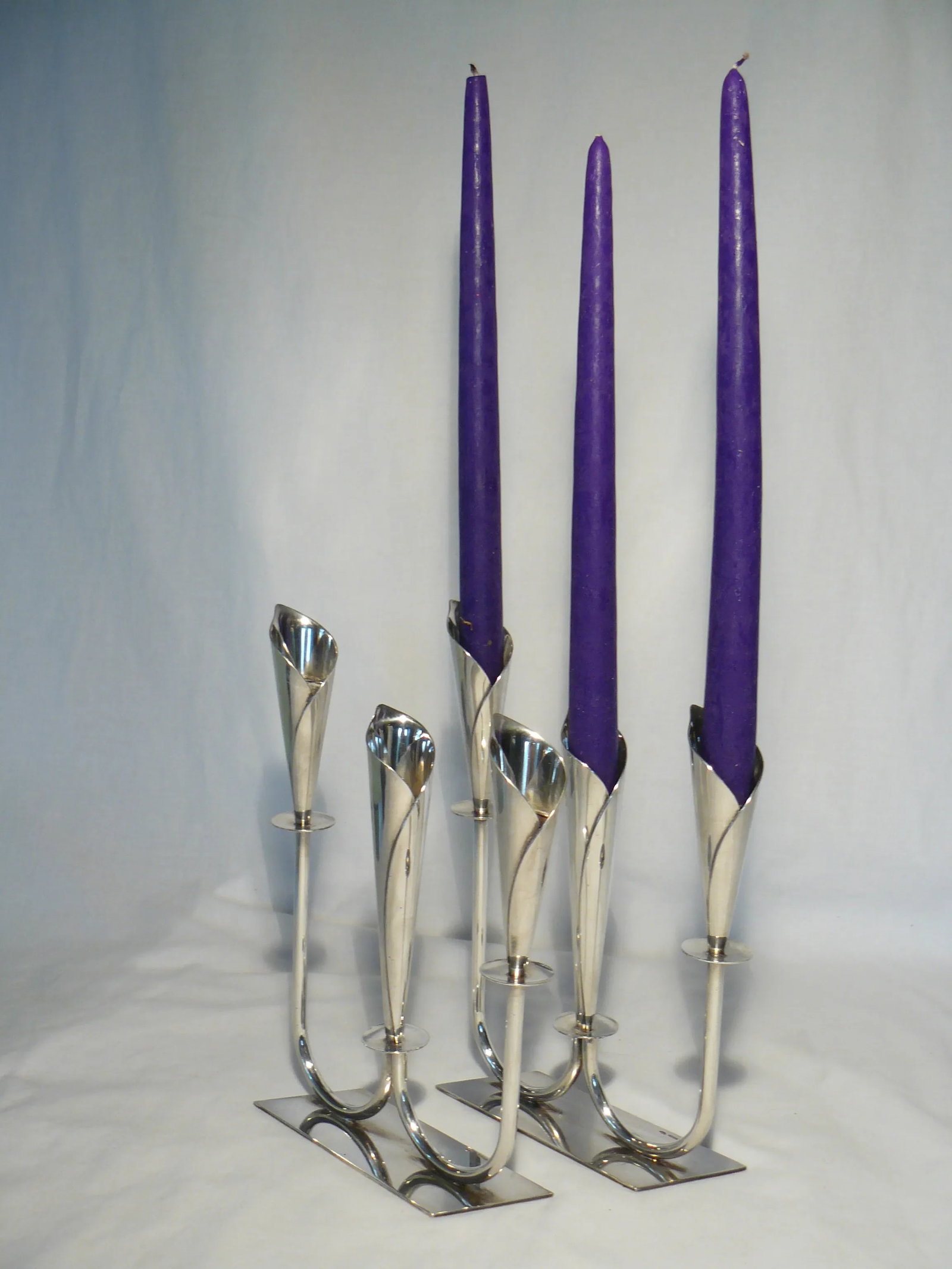 1950s Jens Hansen Calla Lily Triple-Stick Candle Holders From Denmark - a Pair - 10