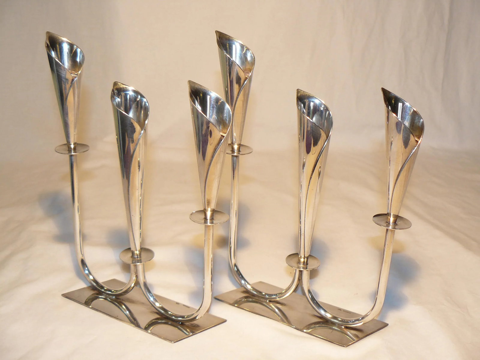 1950s Jens Hansen Calla Lily Triple-Stick Candle Holders From Denmark - a Pair - 12