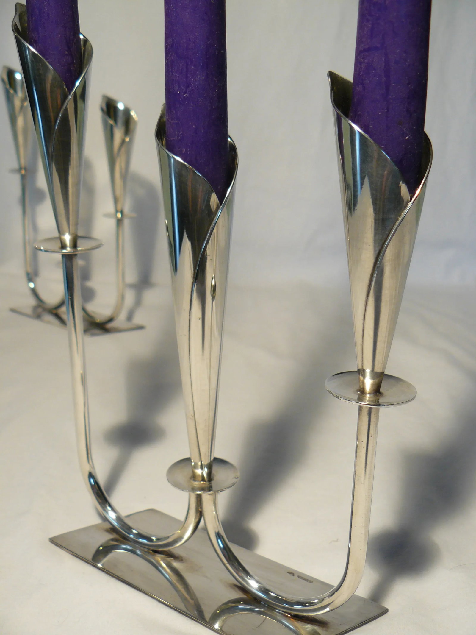 1950s Jens Hansen Calla Lily Triple-Stick Candle Holders From Denmark - a Pair - 2