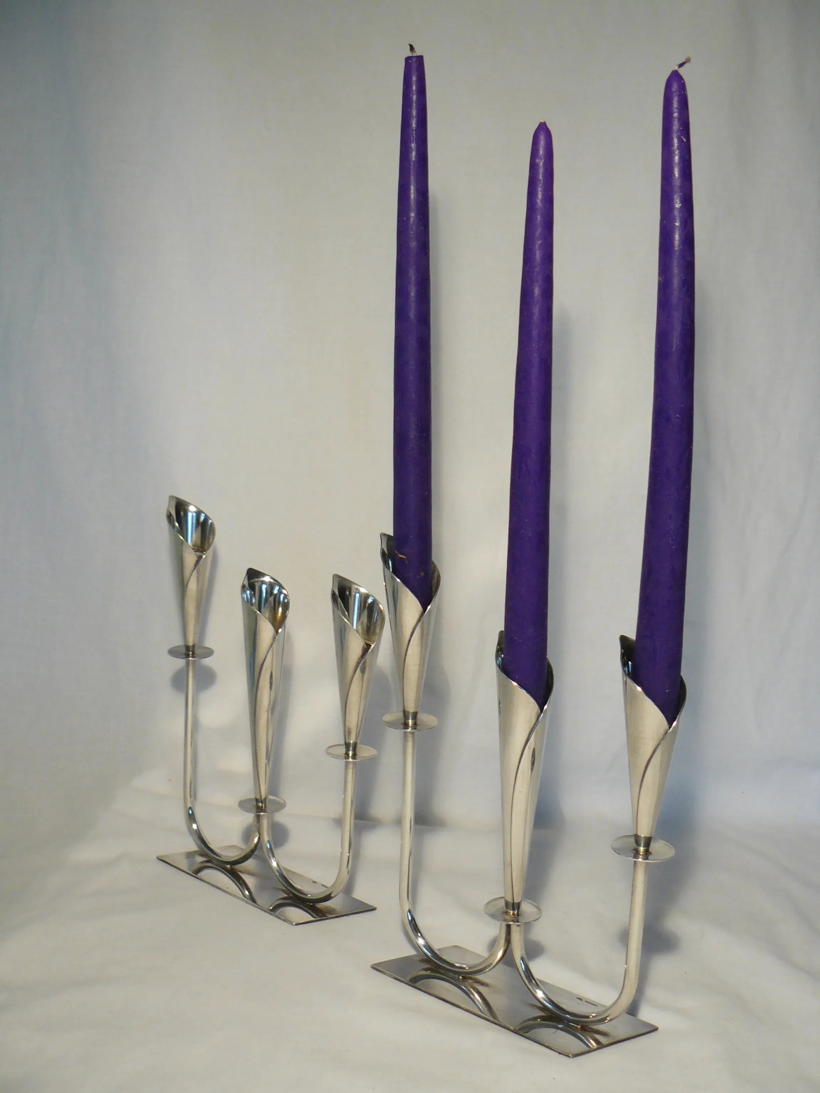 1950s Jens Hansen Calla Lily Triple-Stick Candle Holders From Denmark - a Pair - 3