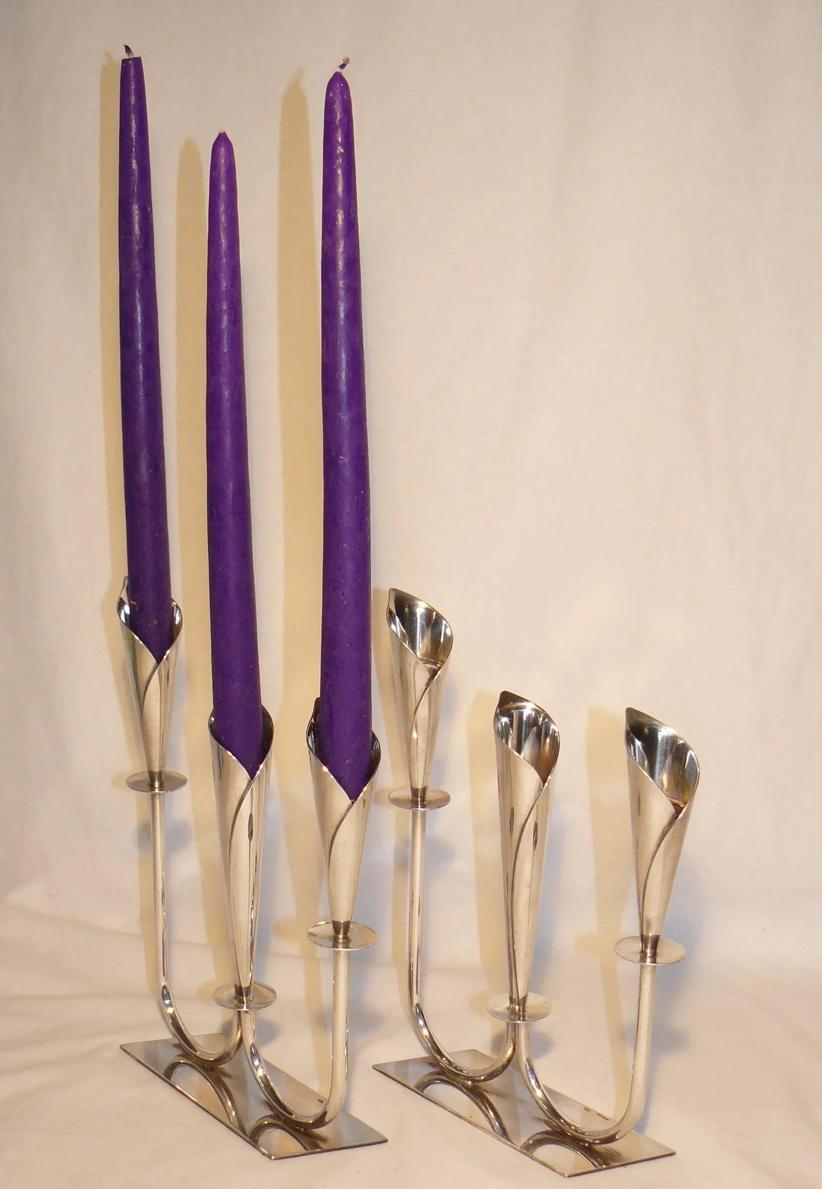1950s Jens Hansen Calla Lily Triple-Stick Candle Holders From Denmark - a Pair - 4