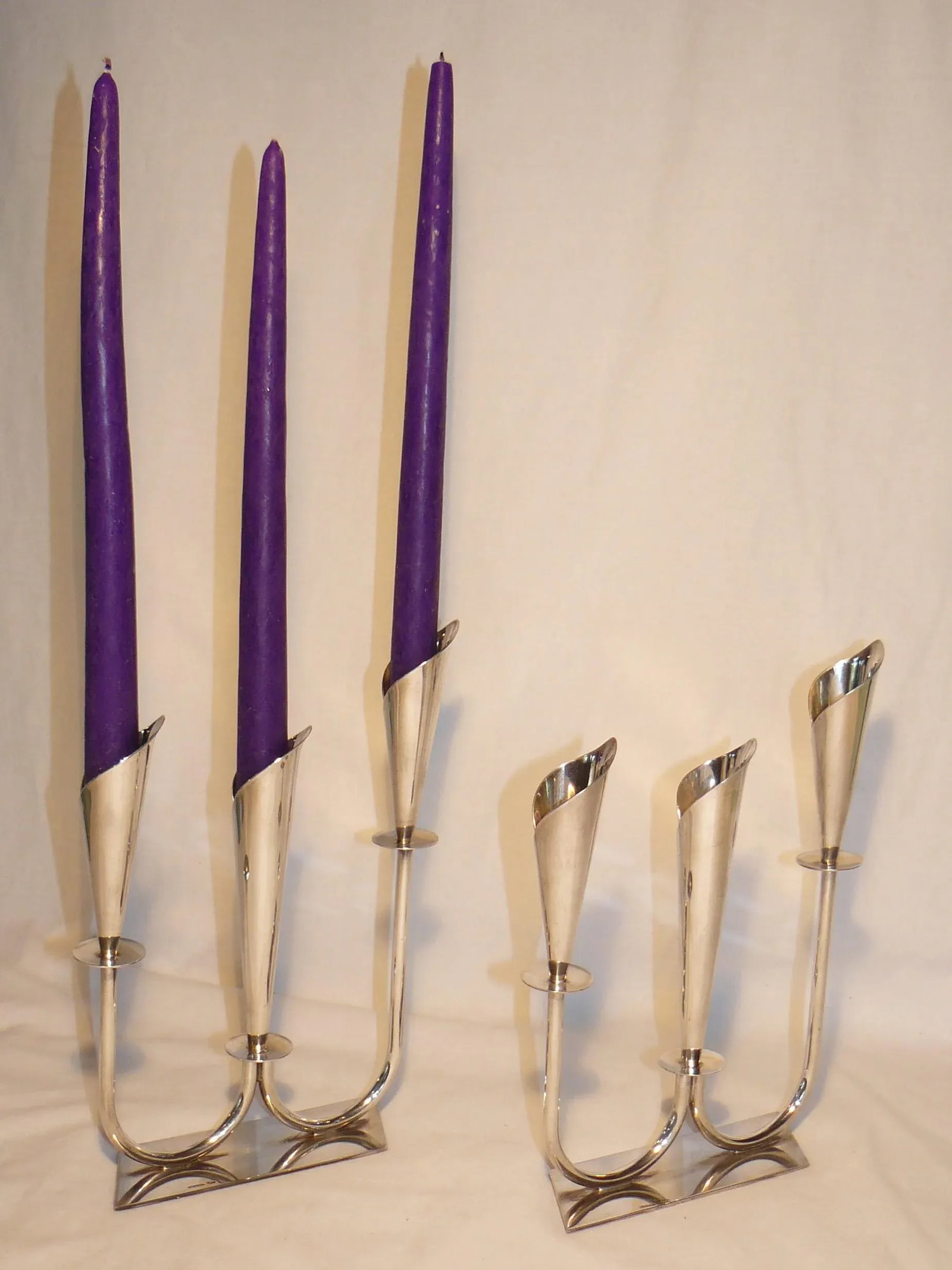 1950s Jens Hansen Calla Lily Triple-Stick Candle Holders From Denmark - a Pair - 5