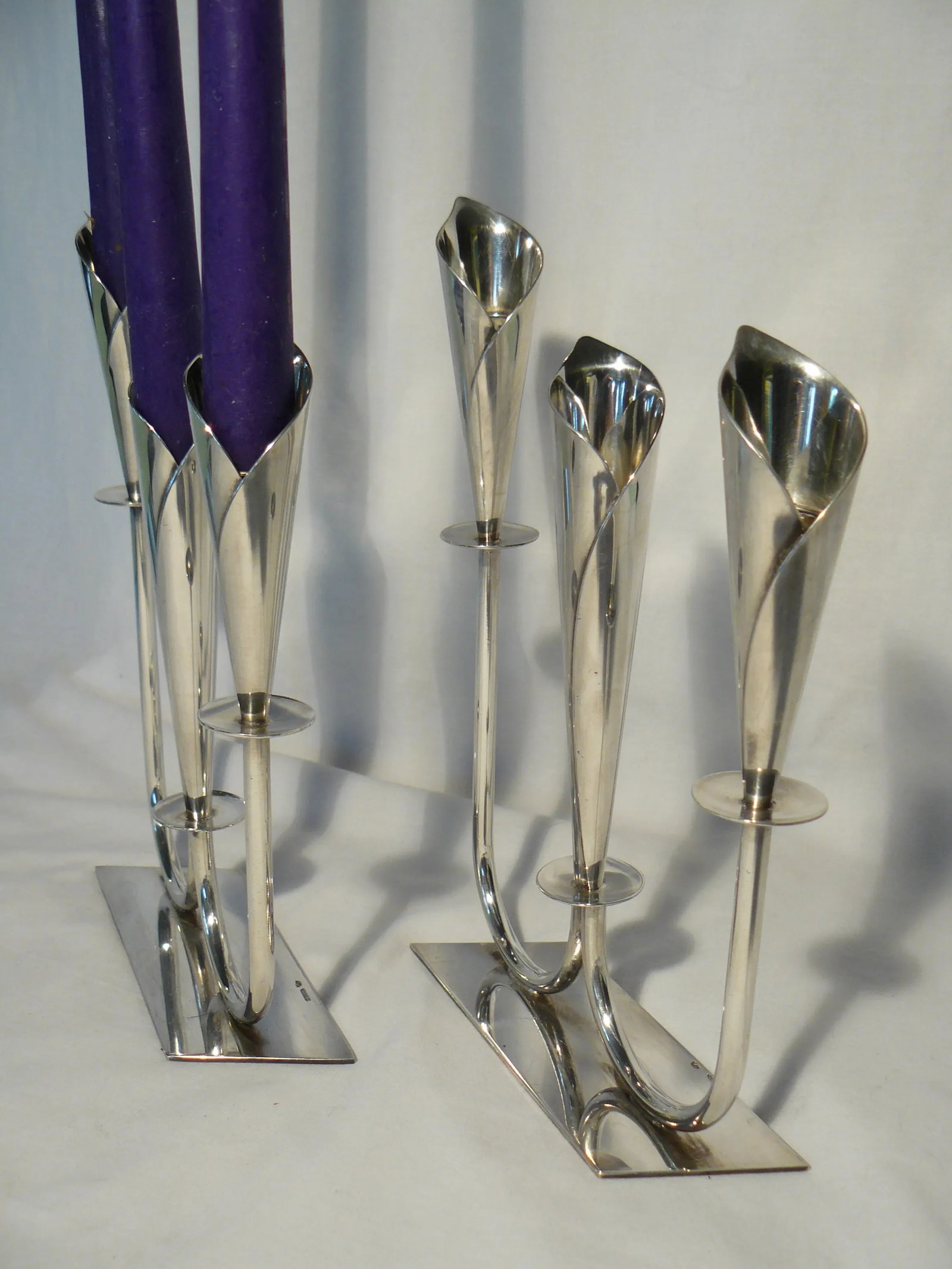 1950s Jens Hansen Calla Lily Triple-Stick Candle Holders From Denmark - a Pair - 8