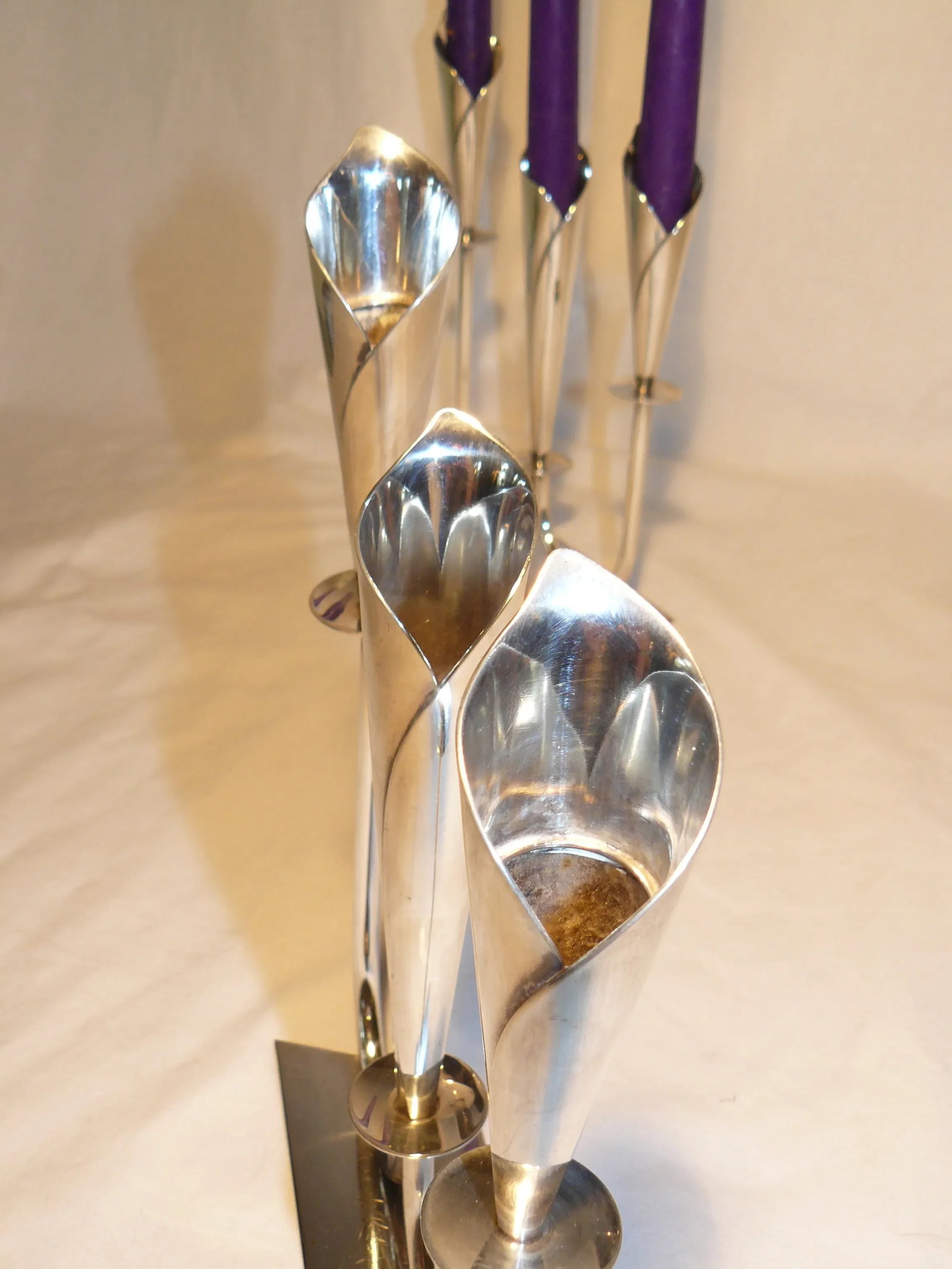 1950s Jens Hansen Calla Lily Triple-Stick Candle Holders From Denmark - a Pair - 9