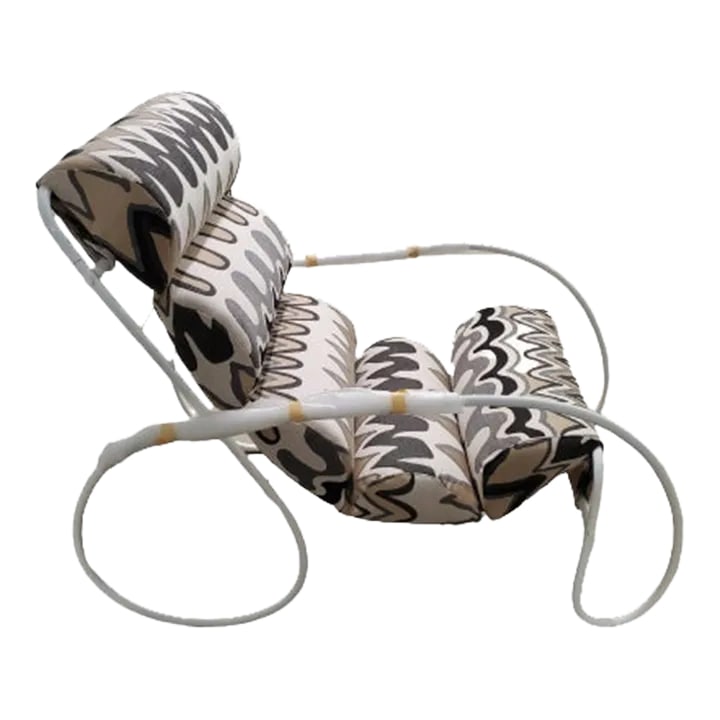 MCM - Walter Lamb Style Outdoor Steel Lounge Chair: **This is an unsigned piece, in the style of Walter Lamb** Beautiful, fully functional lounger Dimensions: 25"W x 33"H x 39"D Fabric Material: 100% Sunbrella (indoor/outdoor) Fabric Manufacturer: Schu