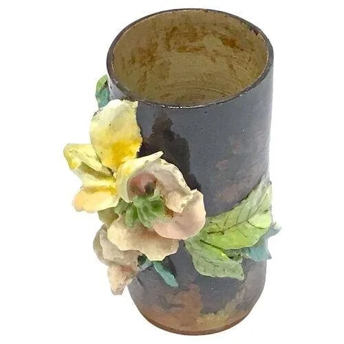 Antique French Barbotine Floral Majolica Vase - 2