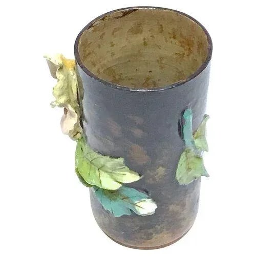 Antique French Barbotine Floral Majolica Vase - 4