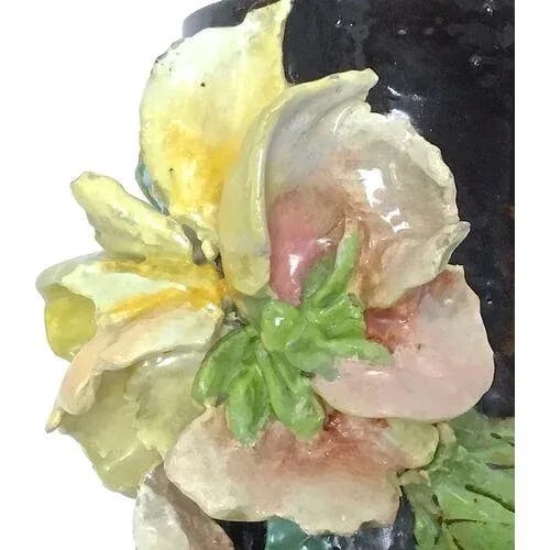 Antique French Barbotine Floral Majolica Vase - 6