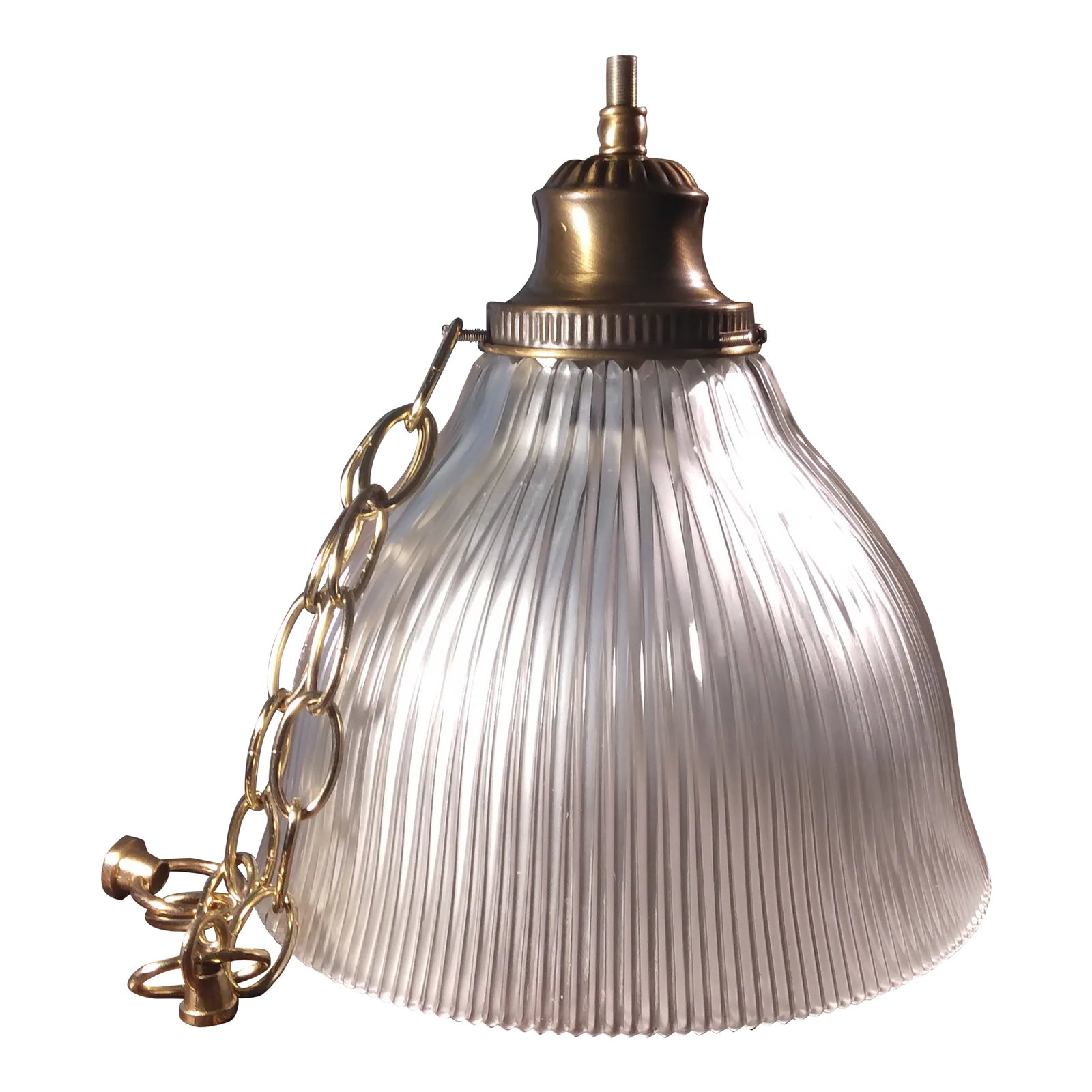 1970s Large Holophane and Brass Pendant Light (1 of 8)