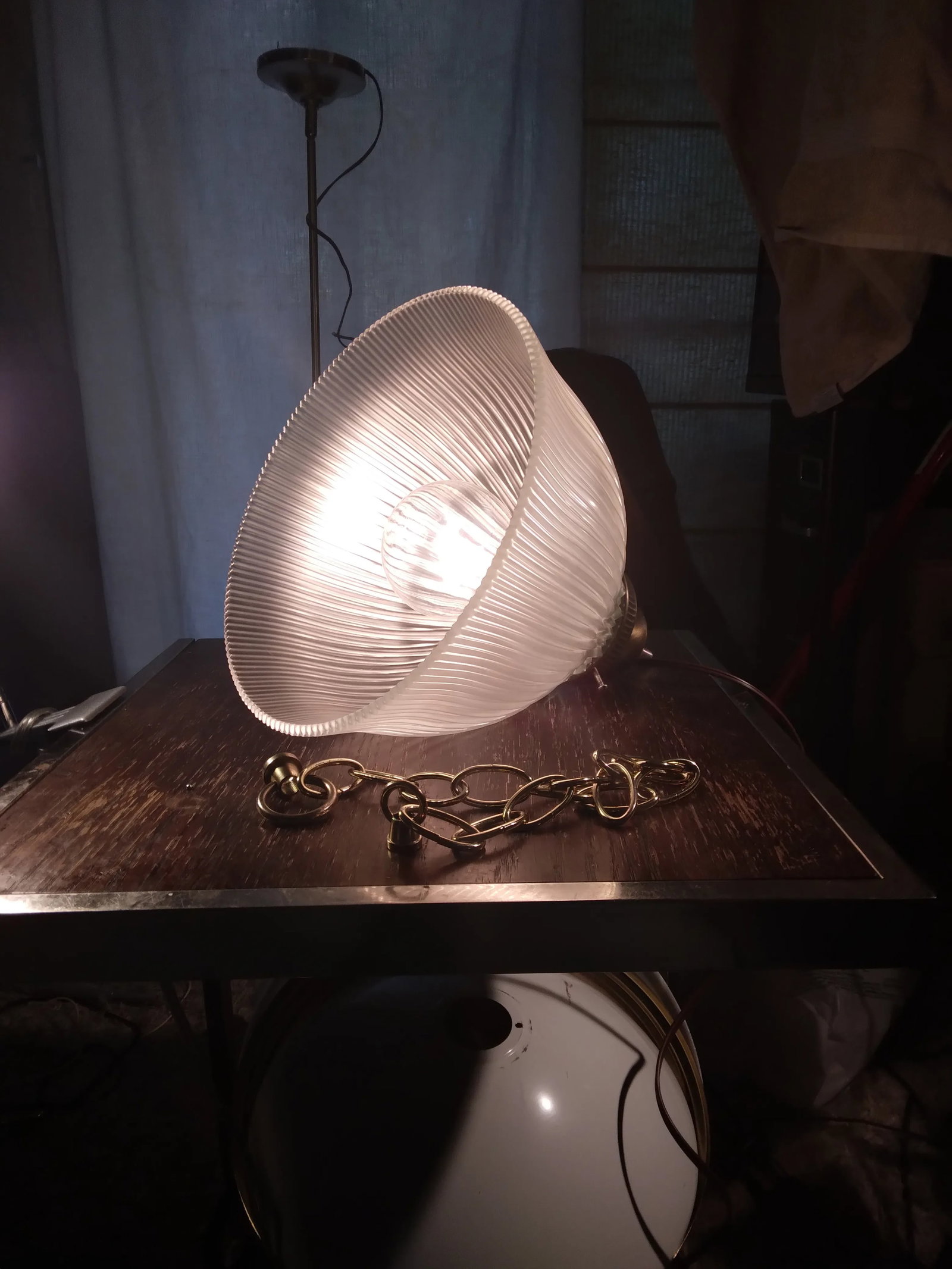 1970s Large Holophane and Brass Pendant Light - 4