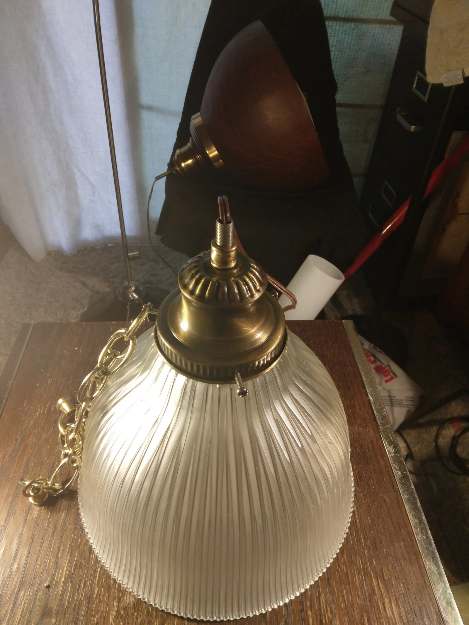 1970s Large Holophane and Brass Pendant Light - 5