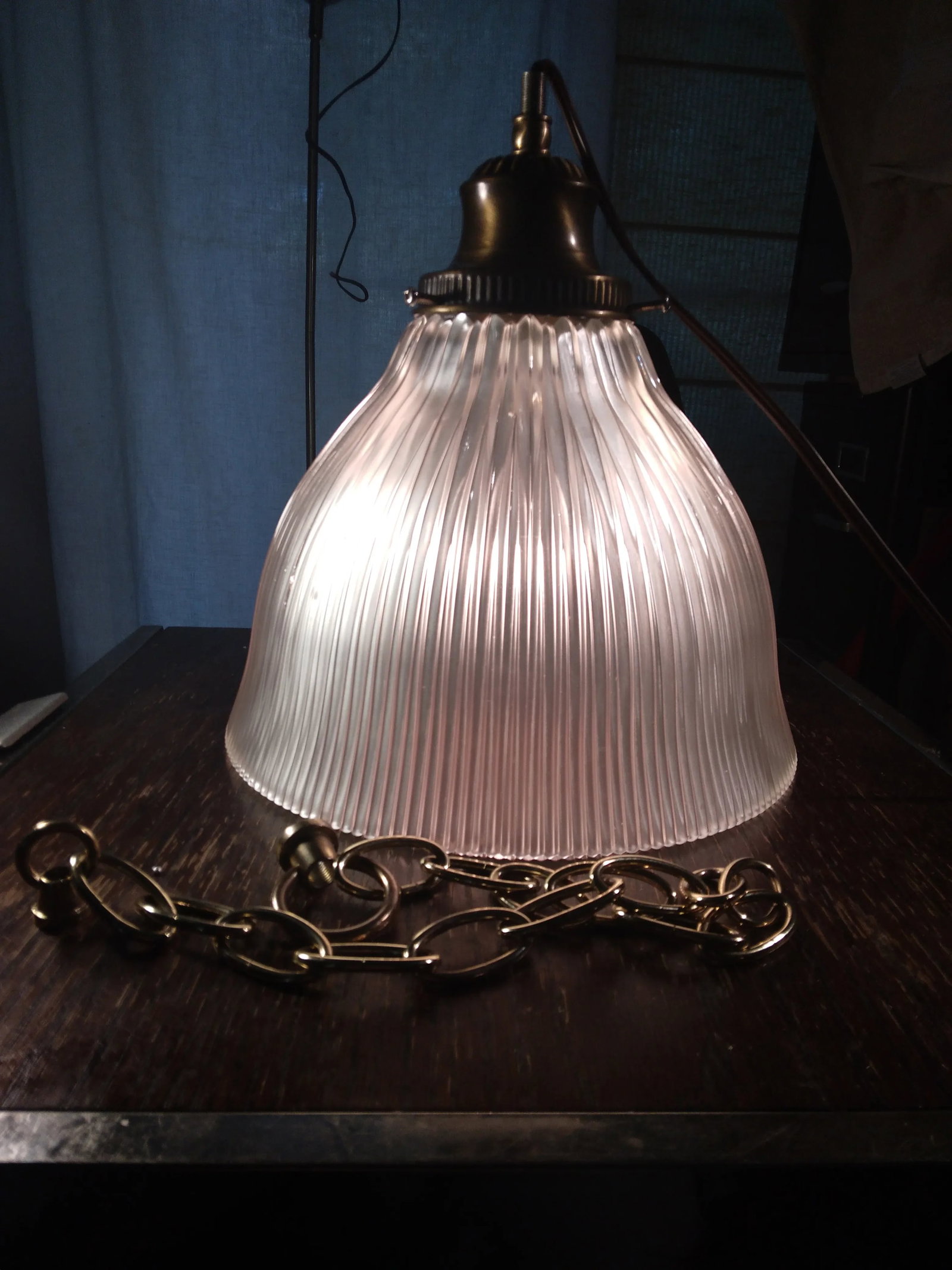1970s Large Holophane and Brass Pendant Light - 6