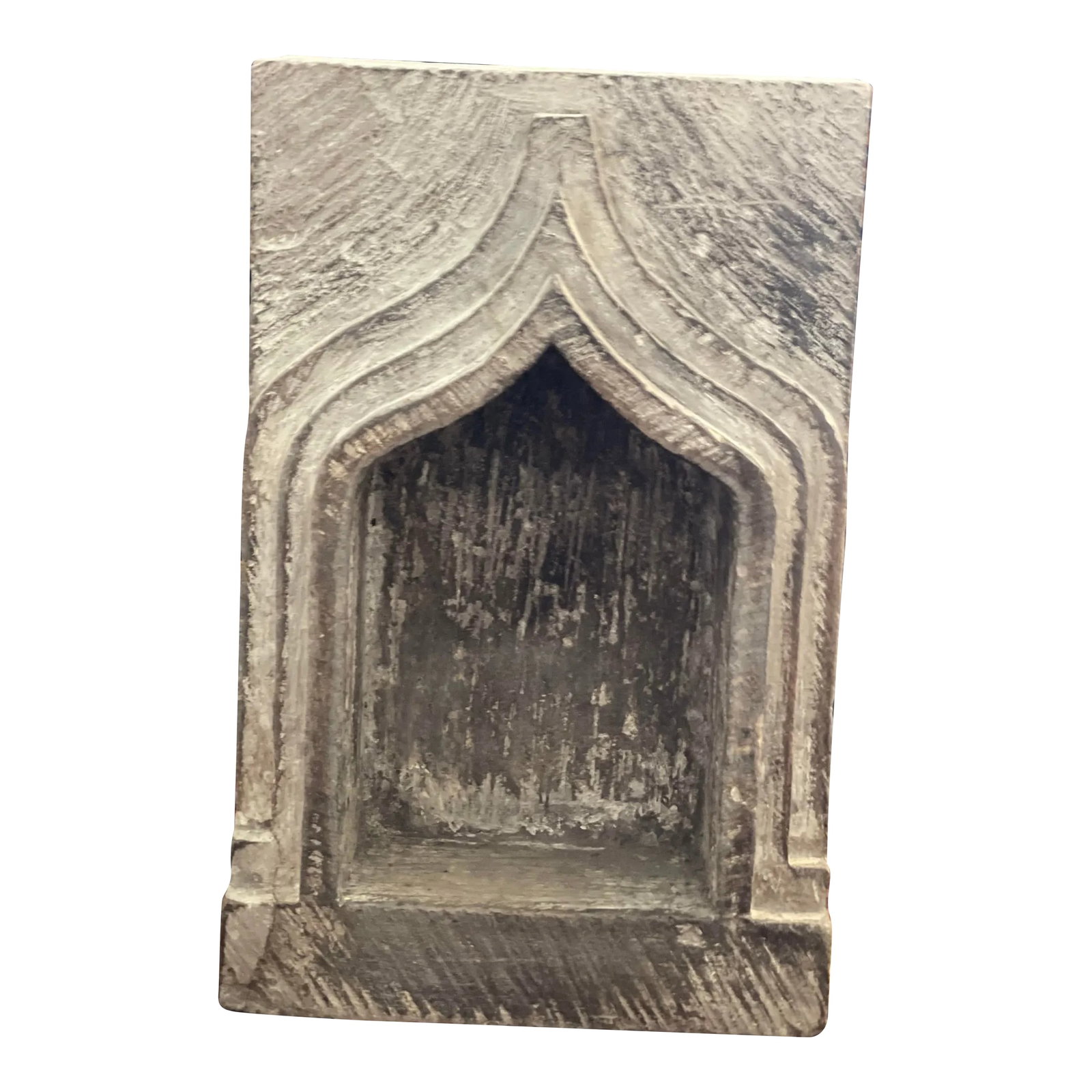 Mexican Stone Church Niche: Graciously Aged Hand Carved Stone Mexican Church Niche. Used in Churches for Religious Images and/or Candles. Condition: Alterations: Original Condition Unaltered Imperfections: Some Imperfections