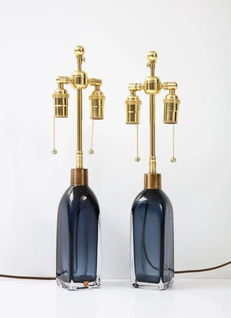 Pair of Orrefors Sapphire Blue Lamps - 2