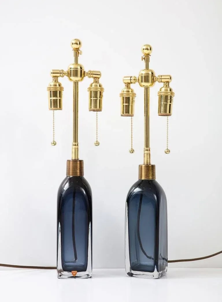 Pair of Orrefors Sapphire Blue Lamps - 3