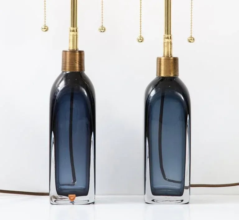 Pair of Orrefors Sapphire Blue Lamps - 4
