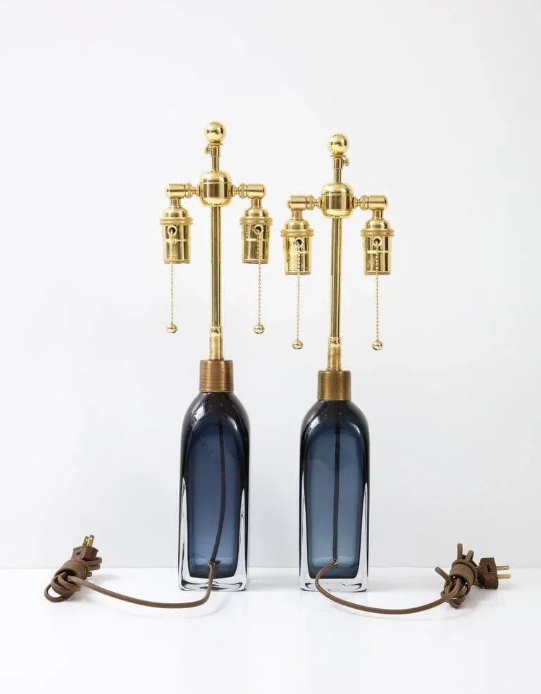 Pair of Orrefors Sapphire Blue Lamps - 6