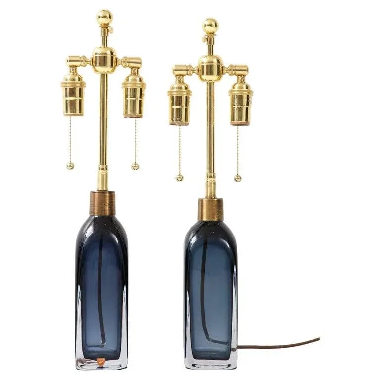 Pair of Orrefors Sapphire Blue Lamps - 8