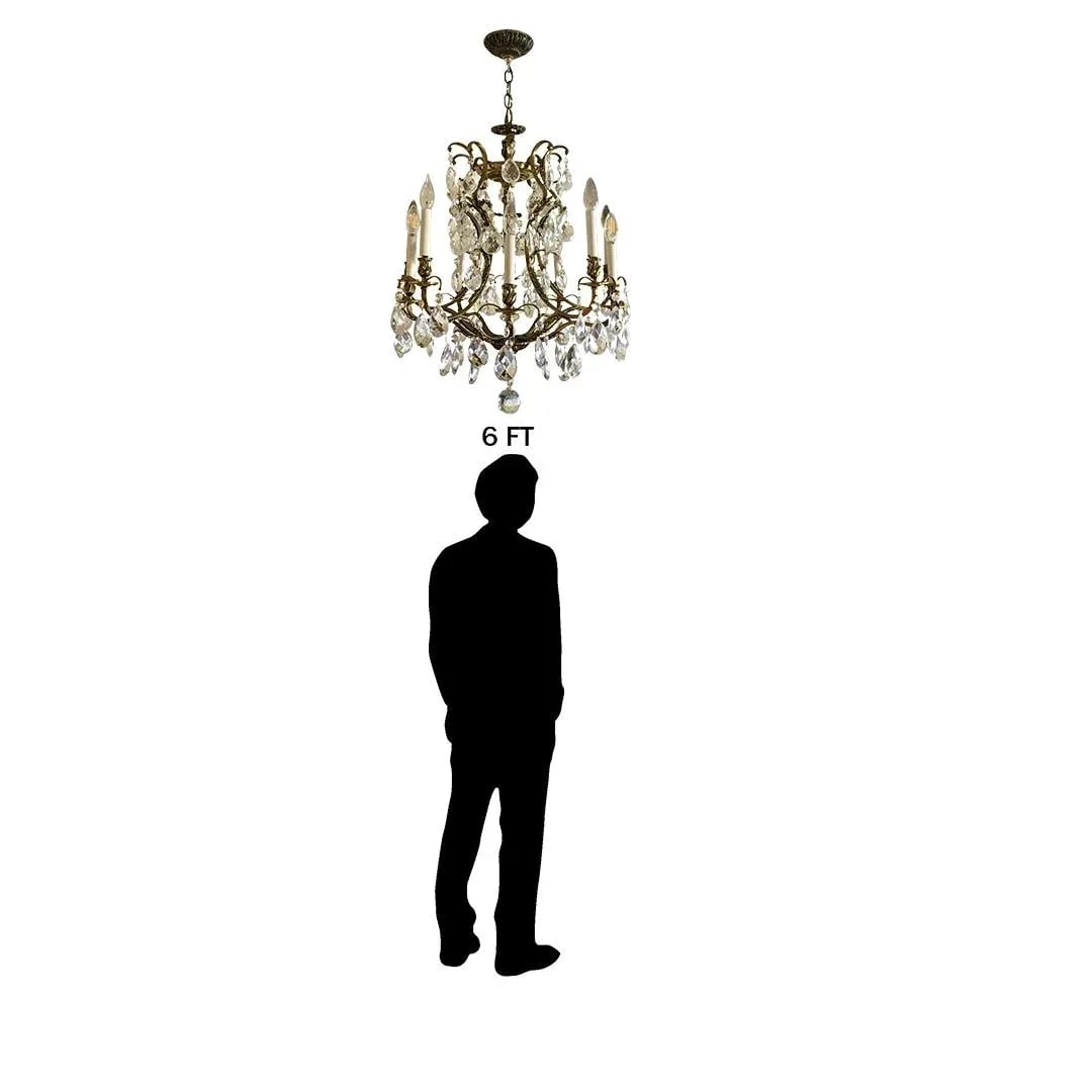 Swedish 1960s 10 Light Brass + Crystal Large Chandelier - 12
