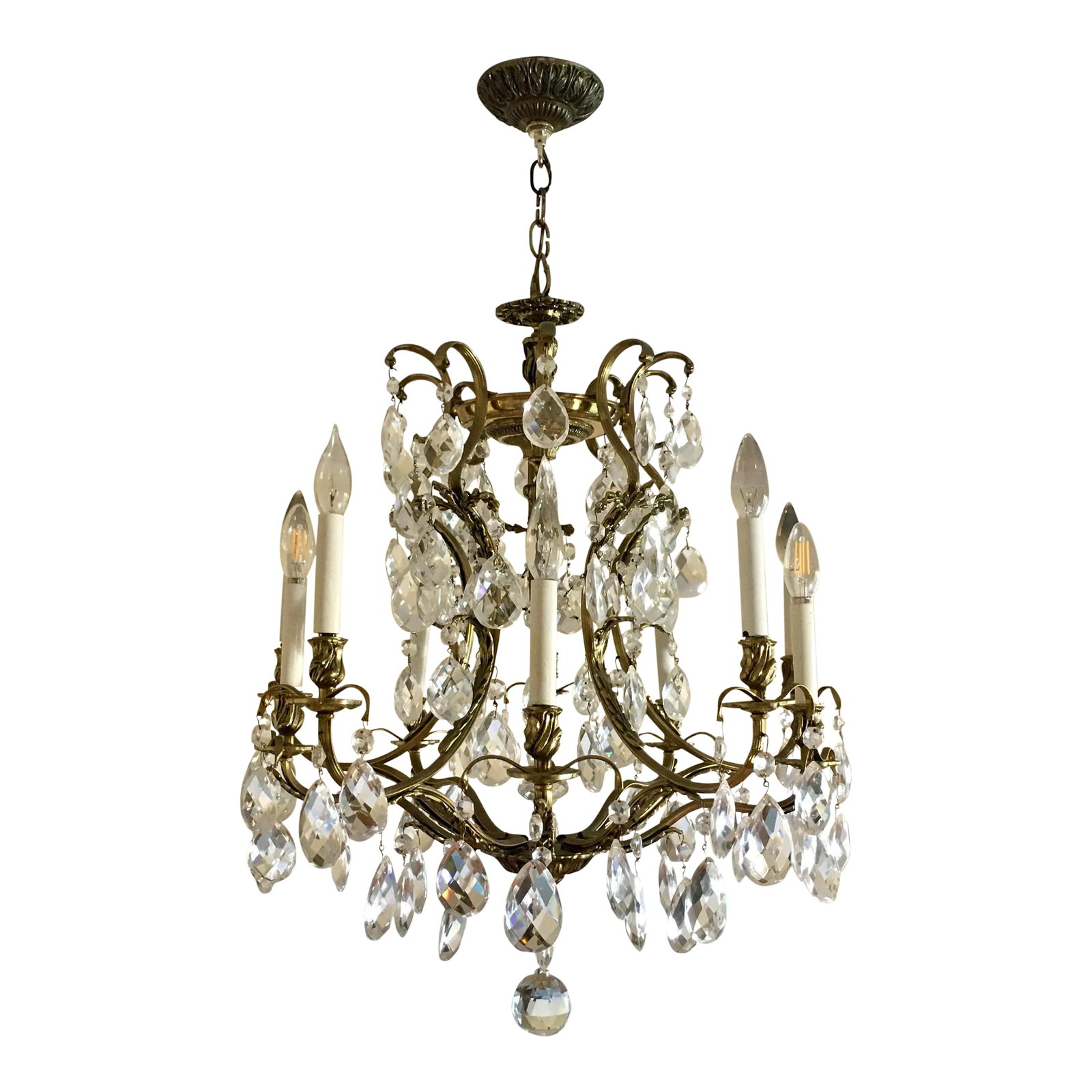 Swedish 1960s 10 Light Brass + Crystal Large Chandelier (1 of 12)