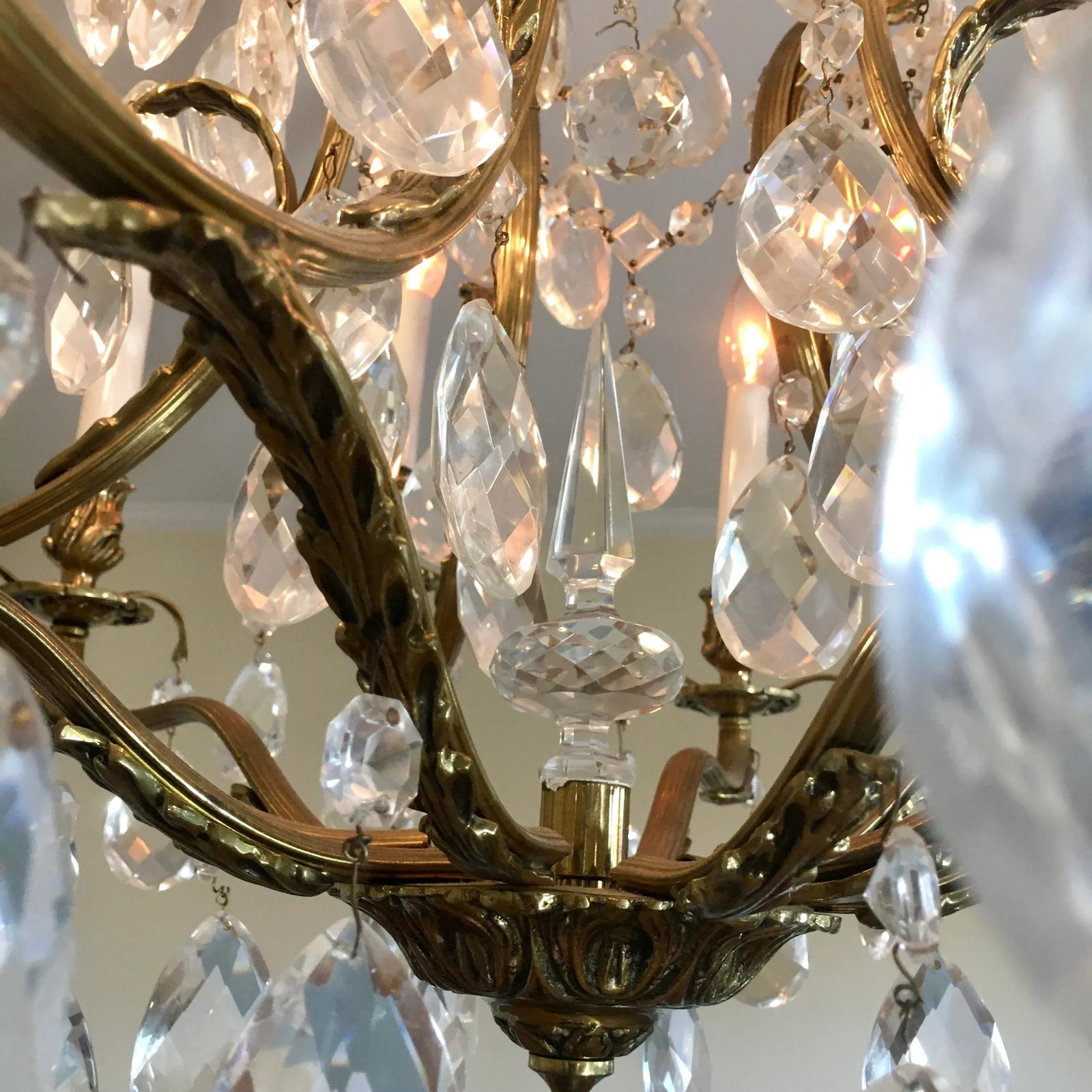 Swedish 1960s 10 Light Brass + Crystal Large Chandelier - 7
