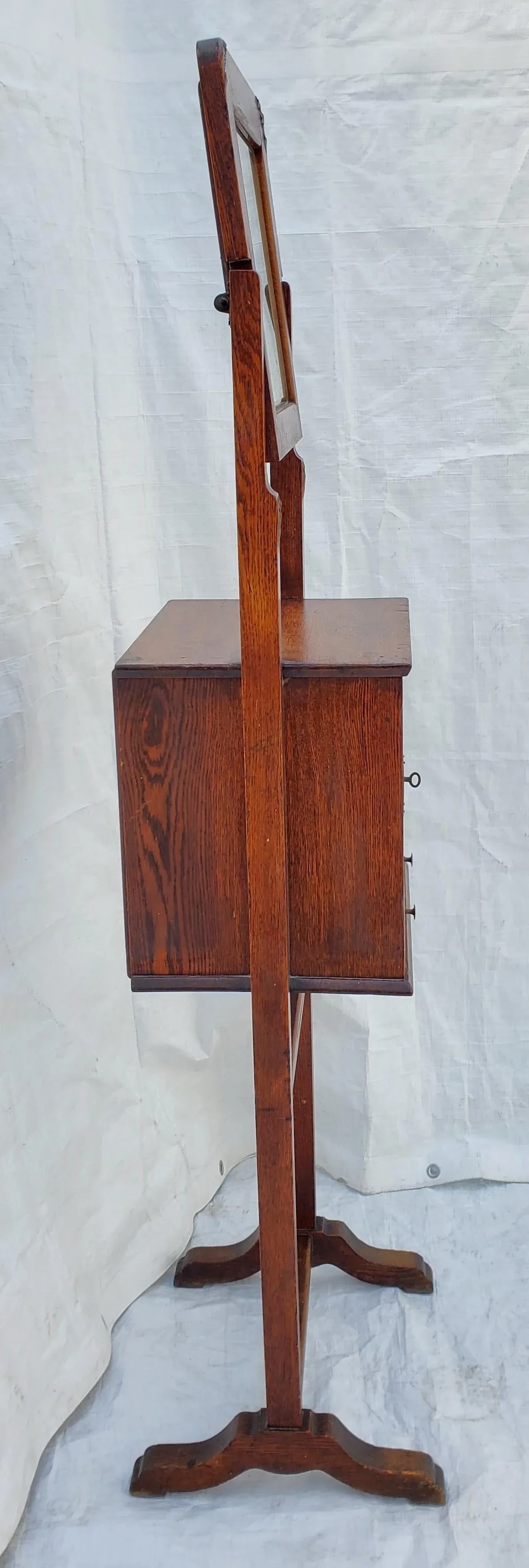 Antique Arts & Crafts Tiger Oak Shaving Stand With Adjustable Mirror Circa 1910s - 5