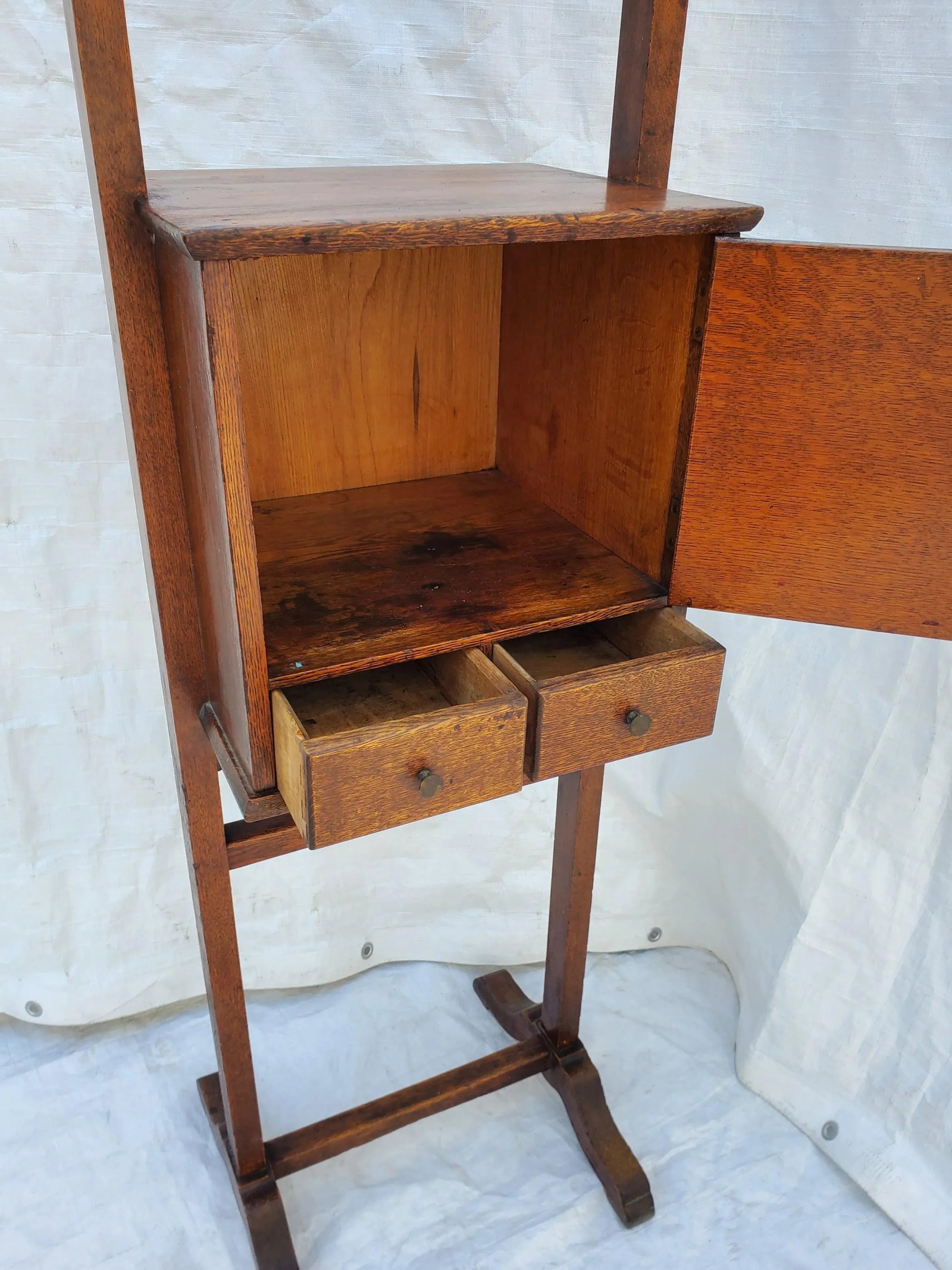 Antique Arts & Crafts Tiger Oak Shaving Stand With Adjustable Mirror Circa 1910s - 6