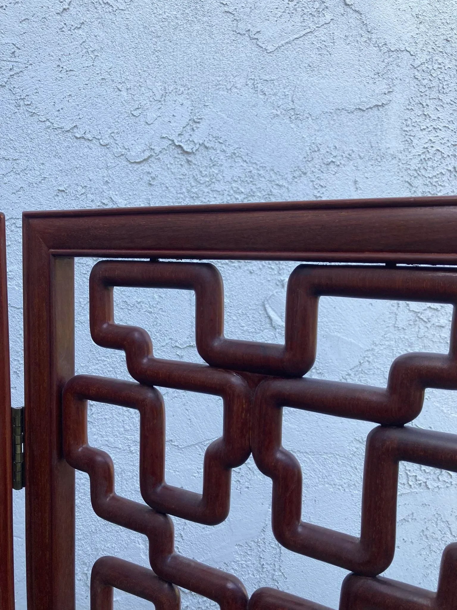Chinese Mid-Century Huanghuali Rosewood Fretwork Four Panel Screen - 12