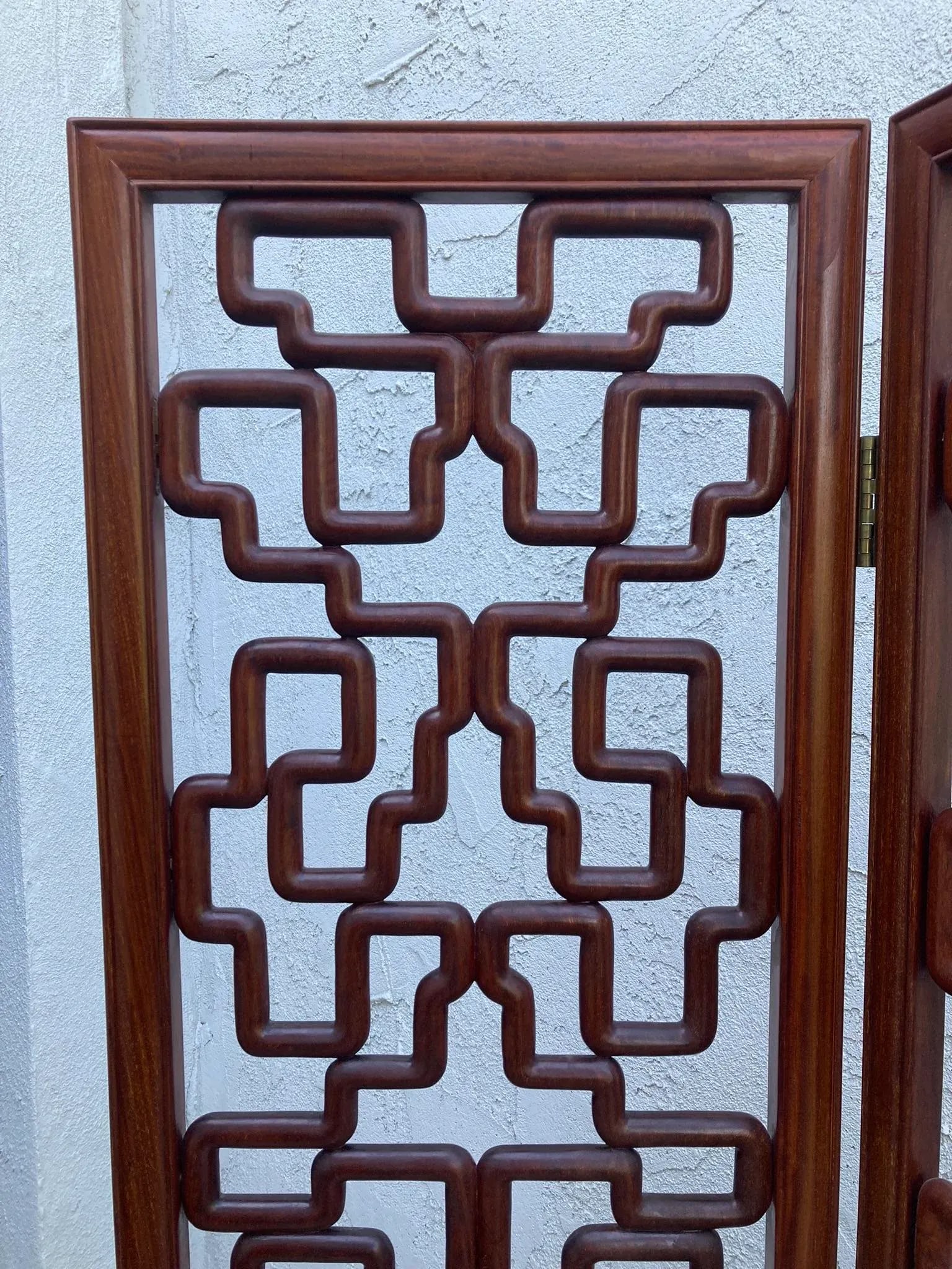 Chinese Mid-Century Huanghuali Rosewood Fretwork Four Panel Screen - 3