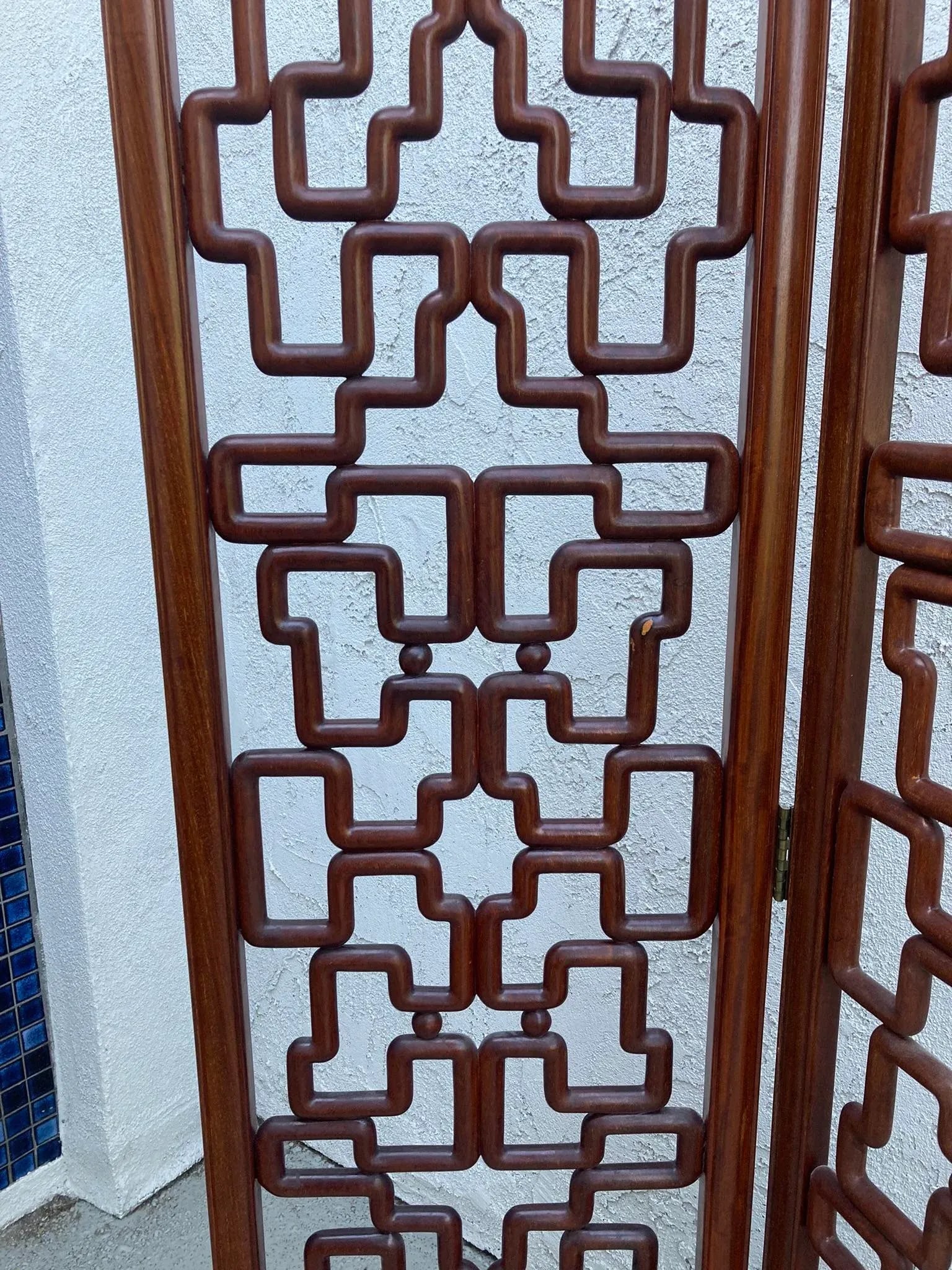 Chinese Mid-Century Huanghuali Rosewood Fretwork Four Panel Screen - 4