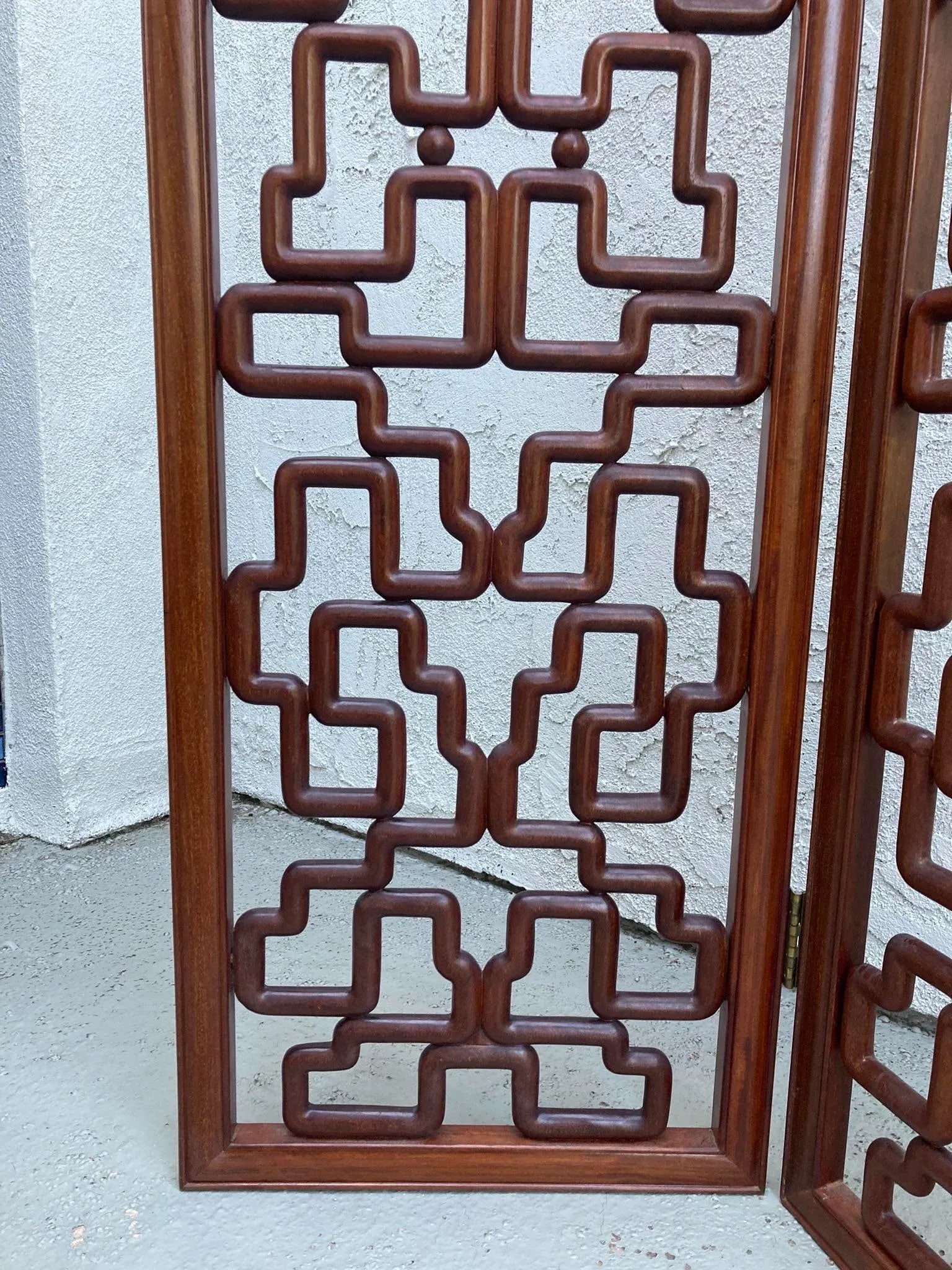 Chinese Mid-Century Huanghuali Rosewood Fretwork Four Panel Screen - 5