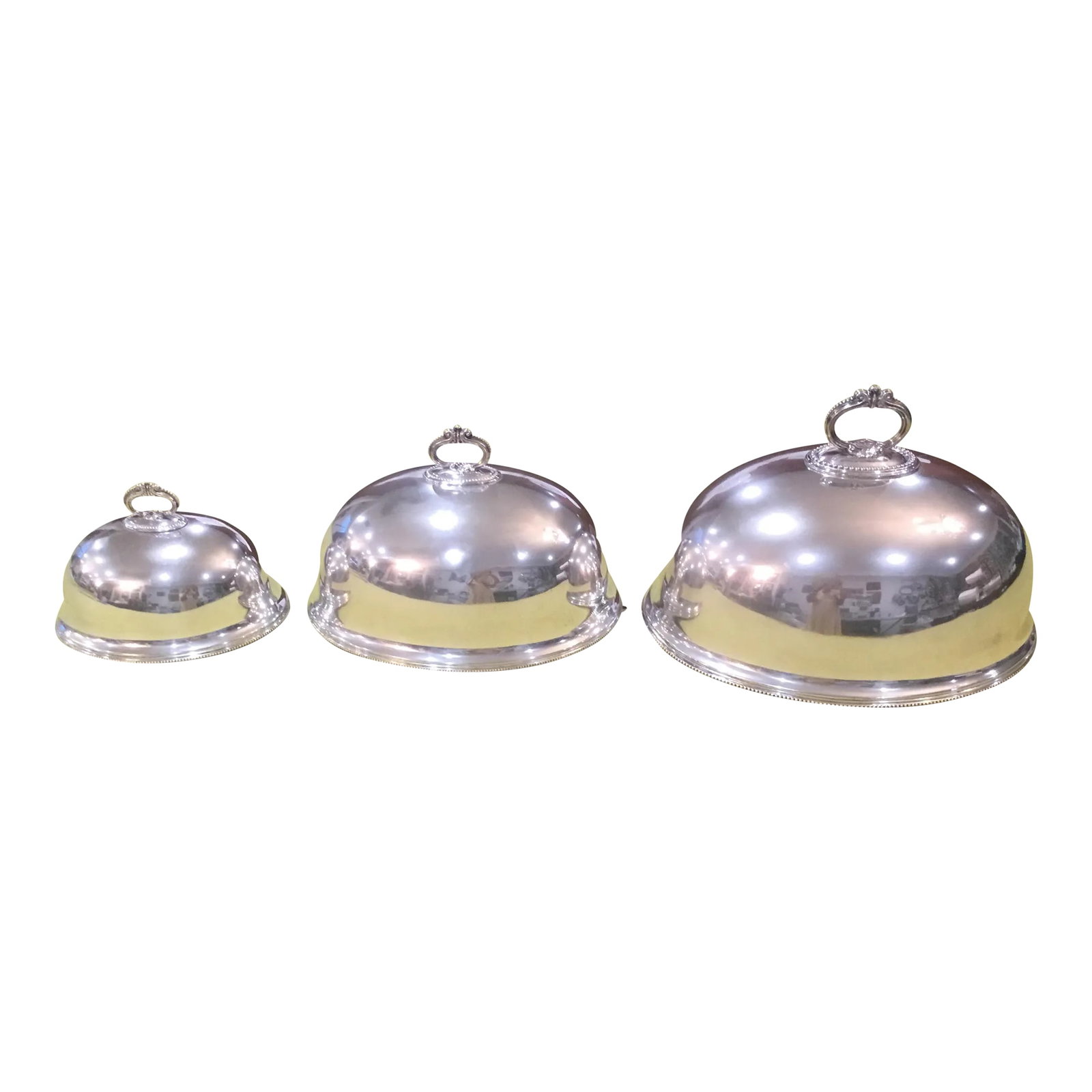 Antique English Graduated Meat Domes Food Covers by Walker and Hall Sheffield England - Set of 3: Very Rare set of 3 graduated meat domes This set was bought in England. It is perfect for holiday dinners. And will look stunning on your table. Condition: Alterations: Original Condition Unaltered