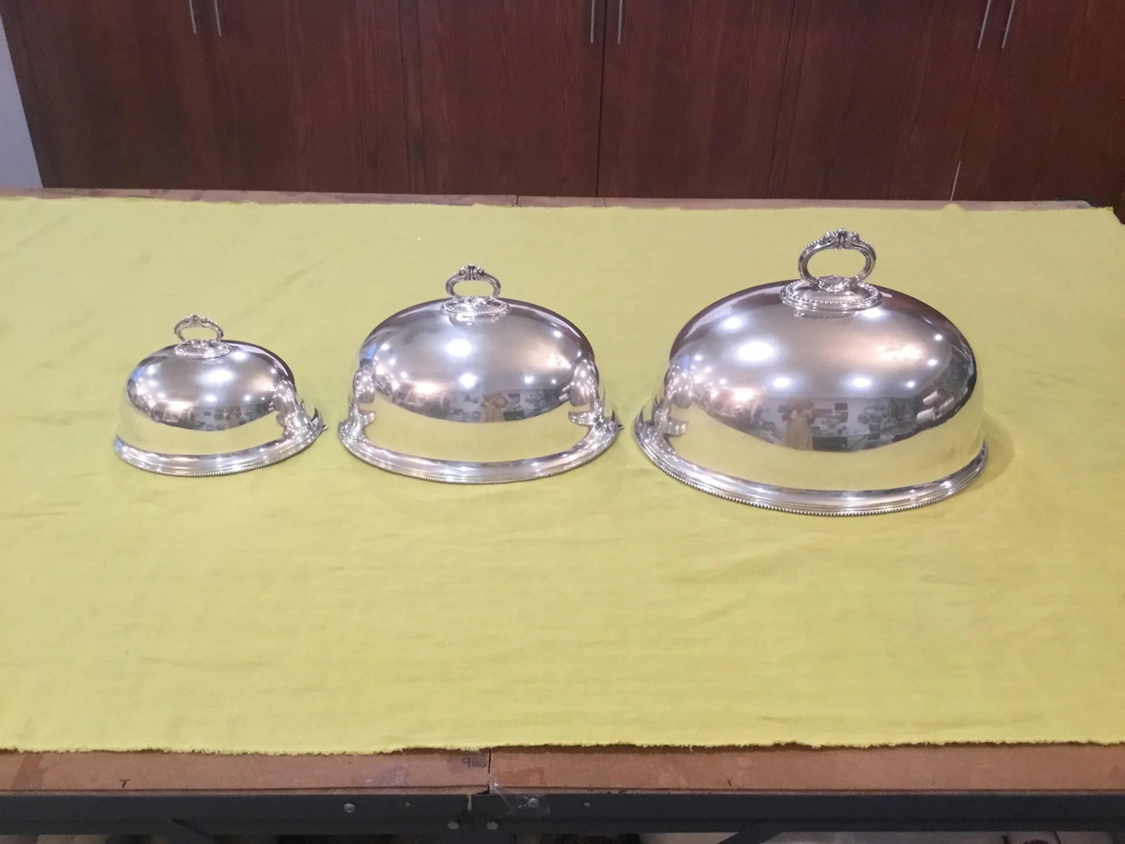 Antique English Graduated Meat Domes Food Covers by Walker and Hall Sheffield England - Set of 3 - 9