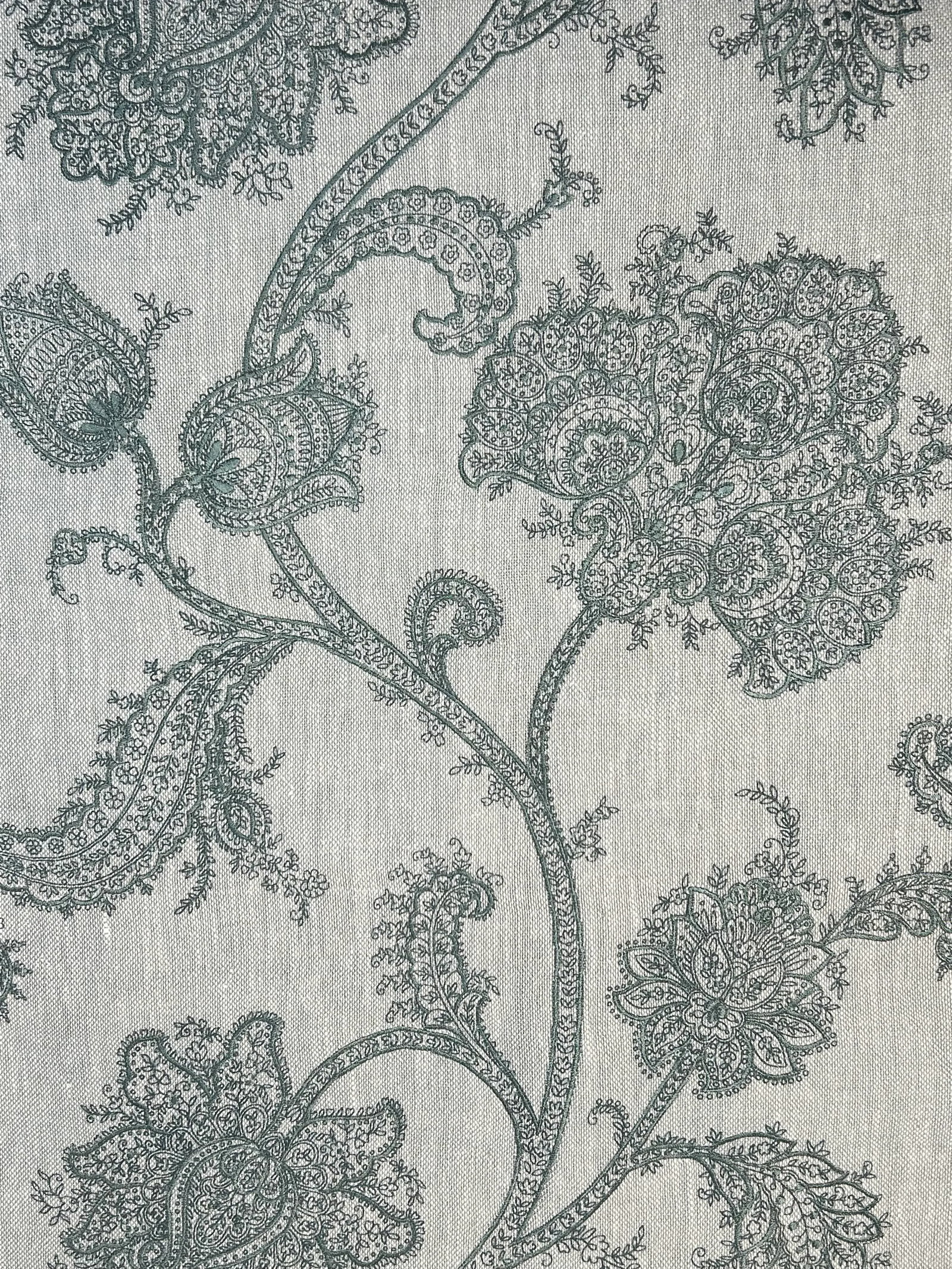 Manuel Canovas "Montfleury" Embroidery- 3.75 Yards: Montfleury by Manuel Canovas Inspired by a Palampore from the 18th century. The stylized paisley design has a charming antique look in a beautiful color. It's printed and then hand embroidered to