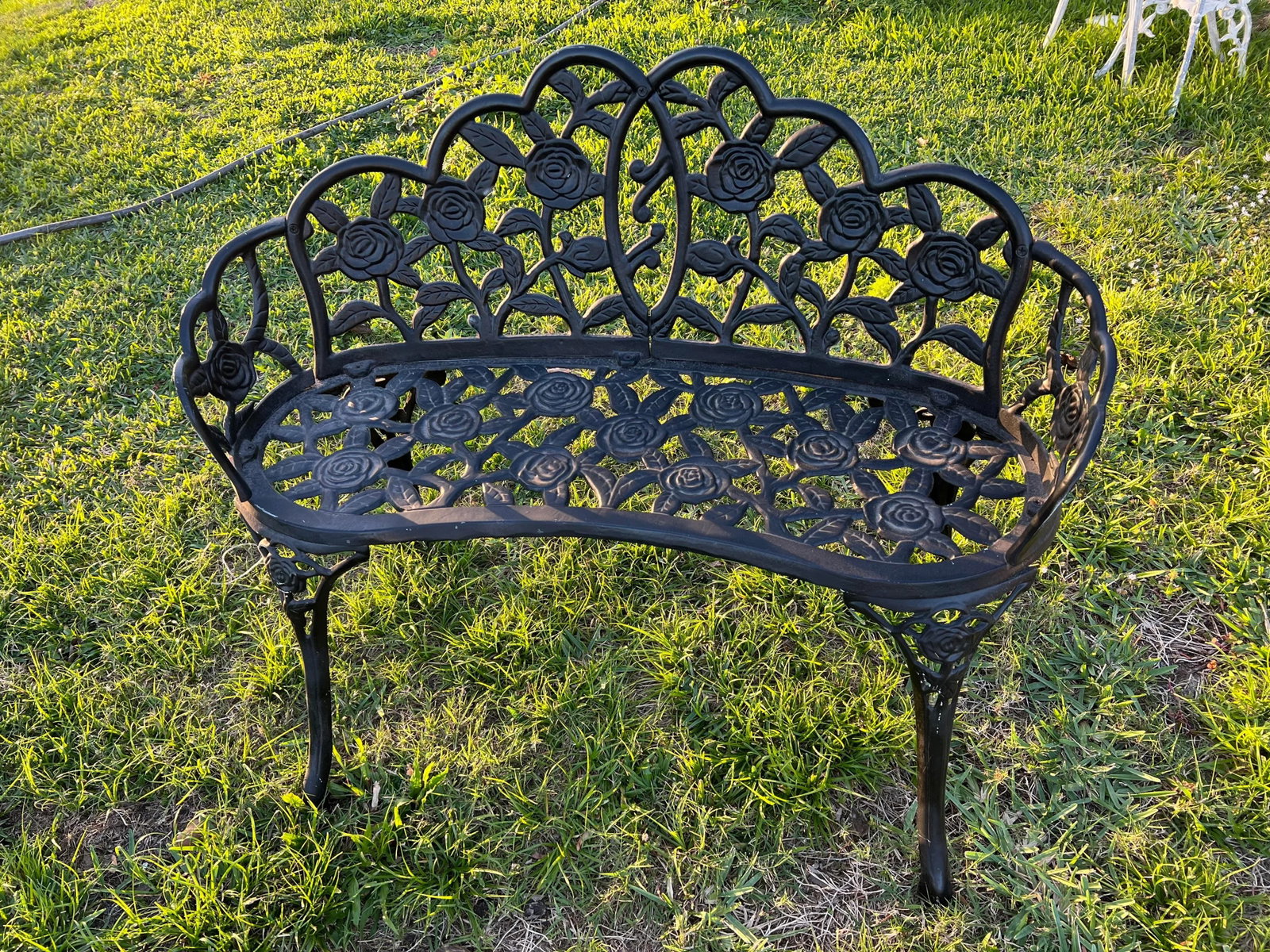 Late 20th Century Cast Iron Rose Floral Form Garden Bench - 2